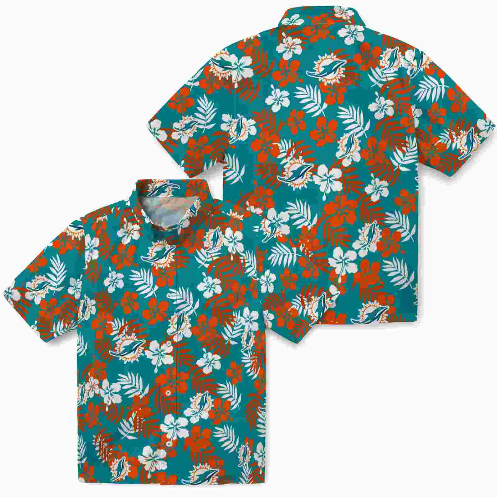 miami dolphins tropical floral aqua hawaiian shirt high quality