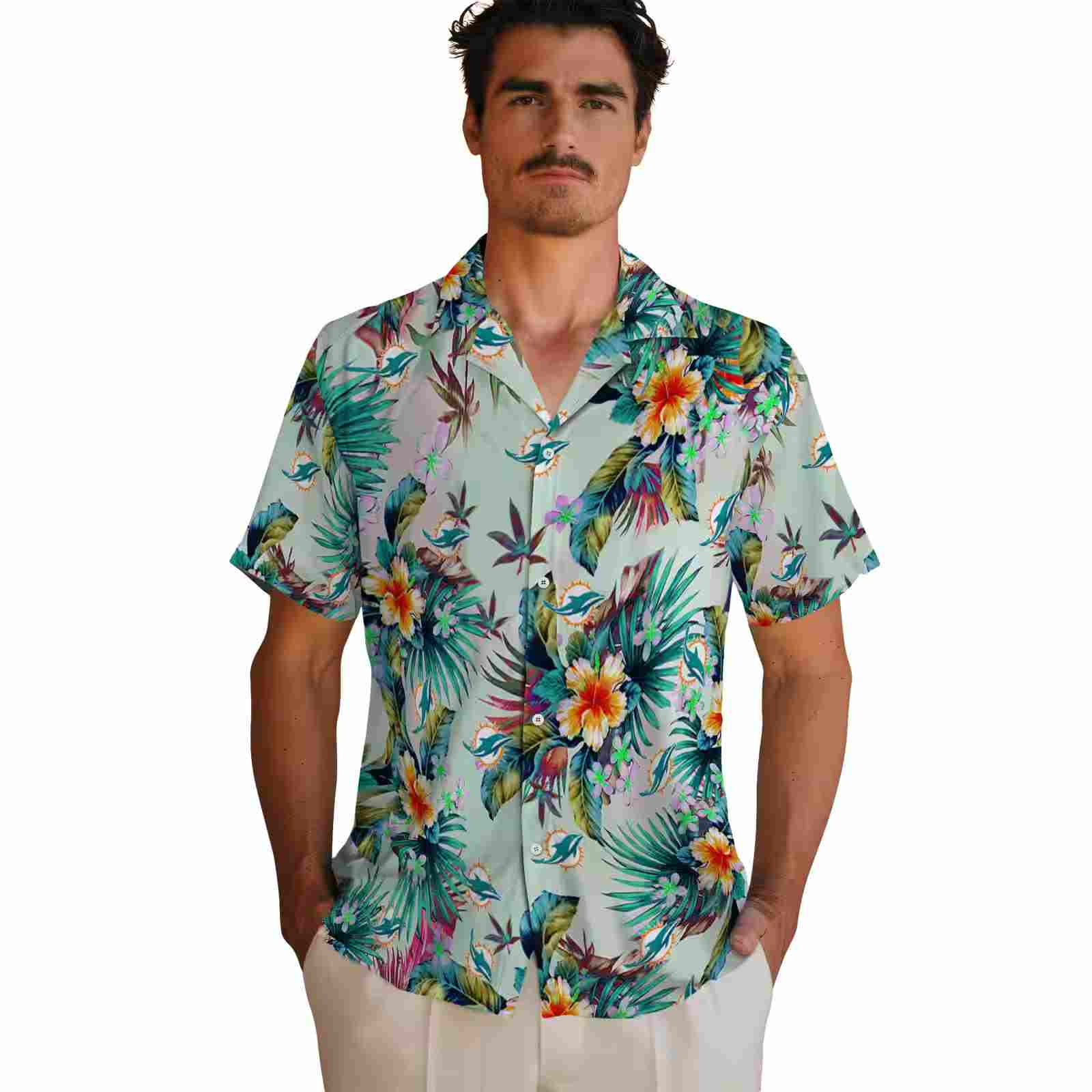 miami dolphins tropical foliage green hawaiian shirt fashion forward