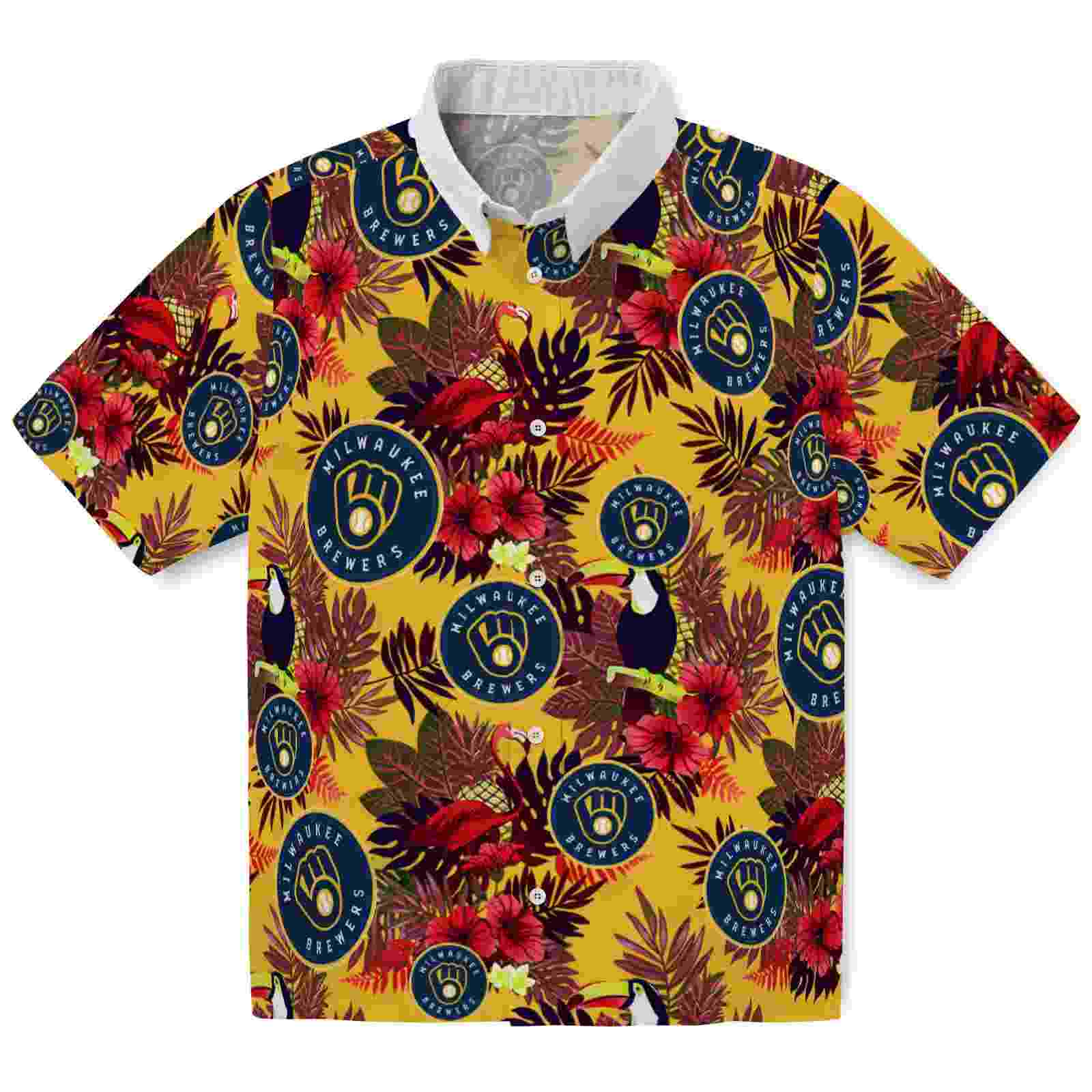 Milwaukee Brewers Floral Toucan Navy Blue Red Hawaiian Shirt