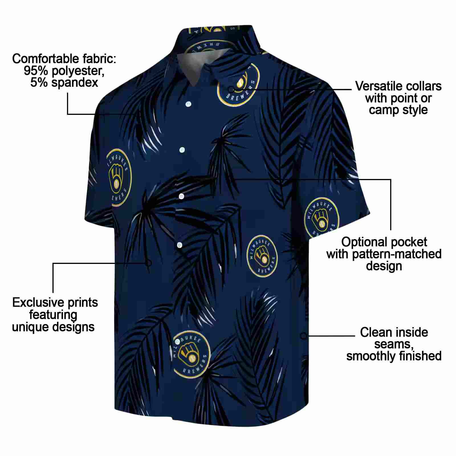 milwaukee brewers palm leaf navy blue hawaiian shirt new arrival