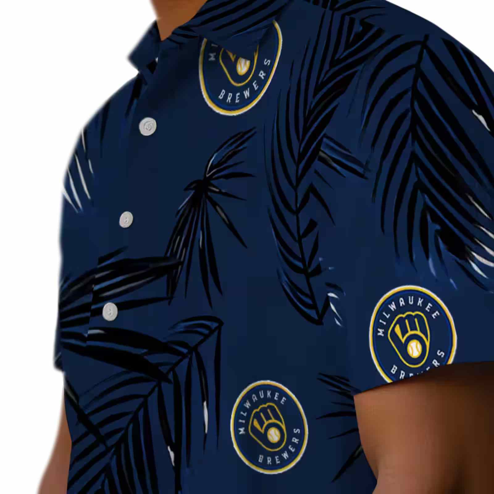 milwaukee brewers palm leaf navy blue hawaiian shirt trendy