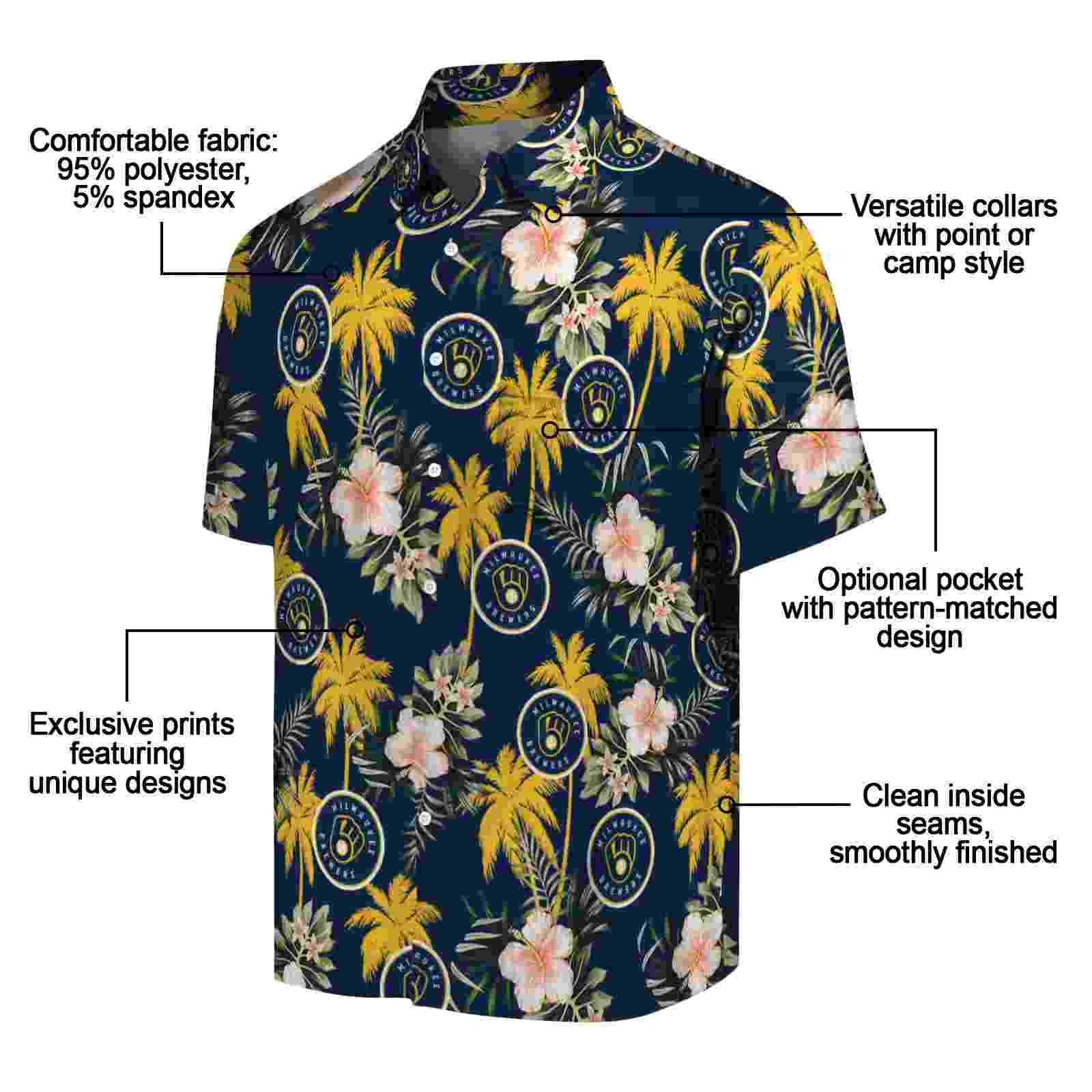 milwaukee brewers palm tree flower navy blue hawaiian shirt new arrival