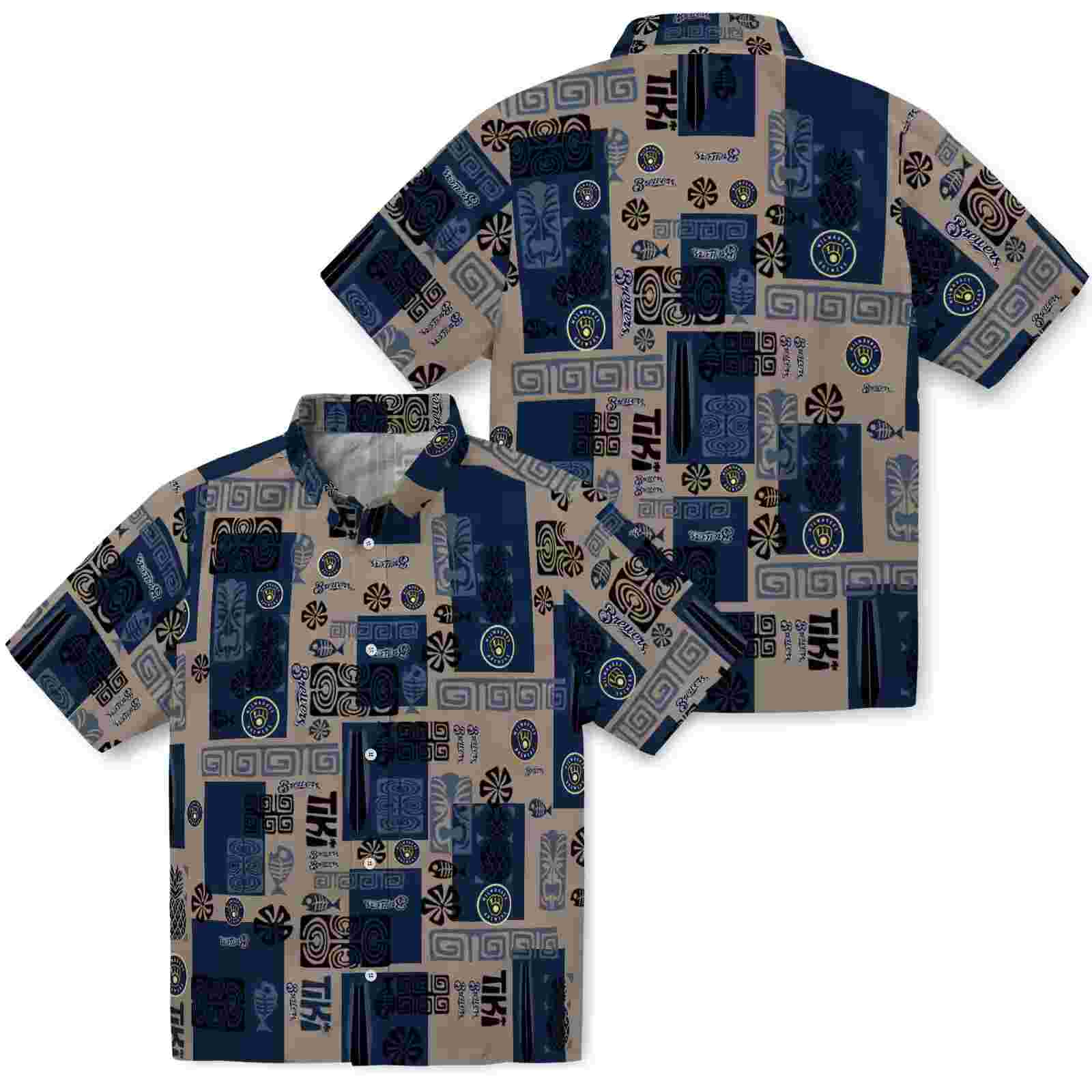 milwaukee brewers tribal symbols navy blue hawaiian shirt high quality