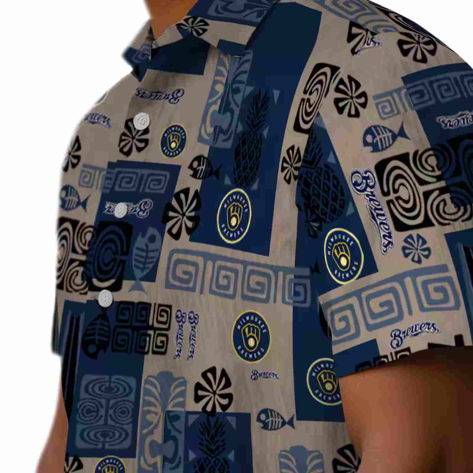 milwaukee brewers tribal symbols navy blue hawaiian shirt trendy