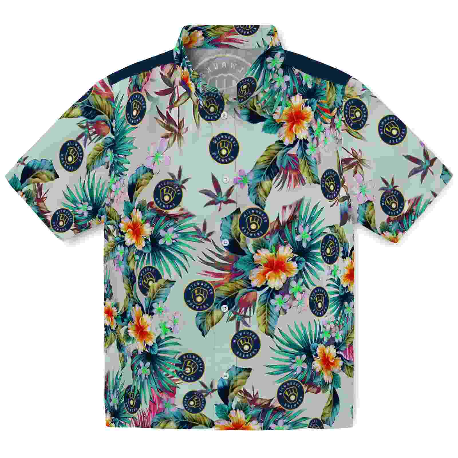 milwaukee brewers tropical foliage green hawaiian shirt best selling