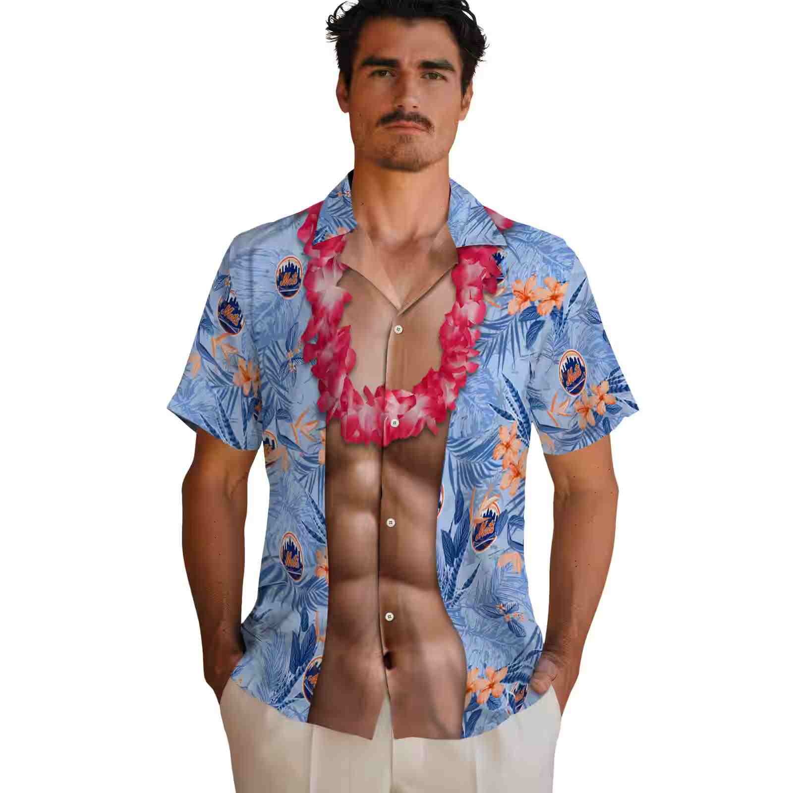 new york mets chest illusion blue hawaiian shirt fashion forward