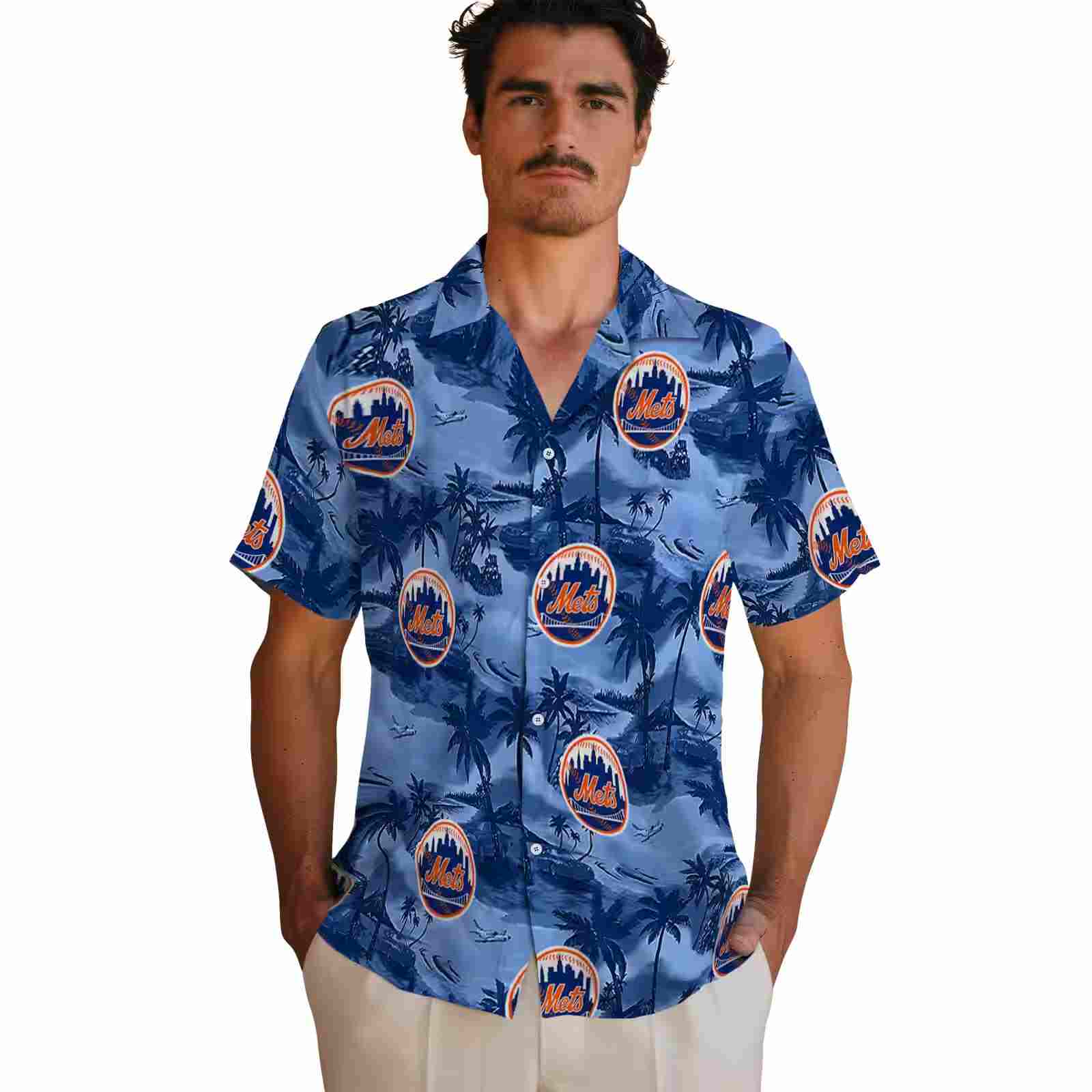 new york mets coastal palms blue hawaiian shirt fashion forward