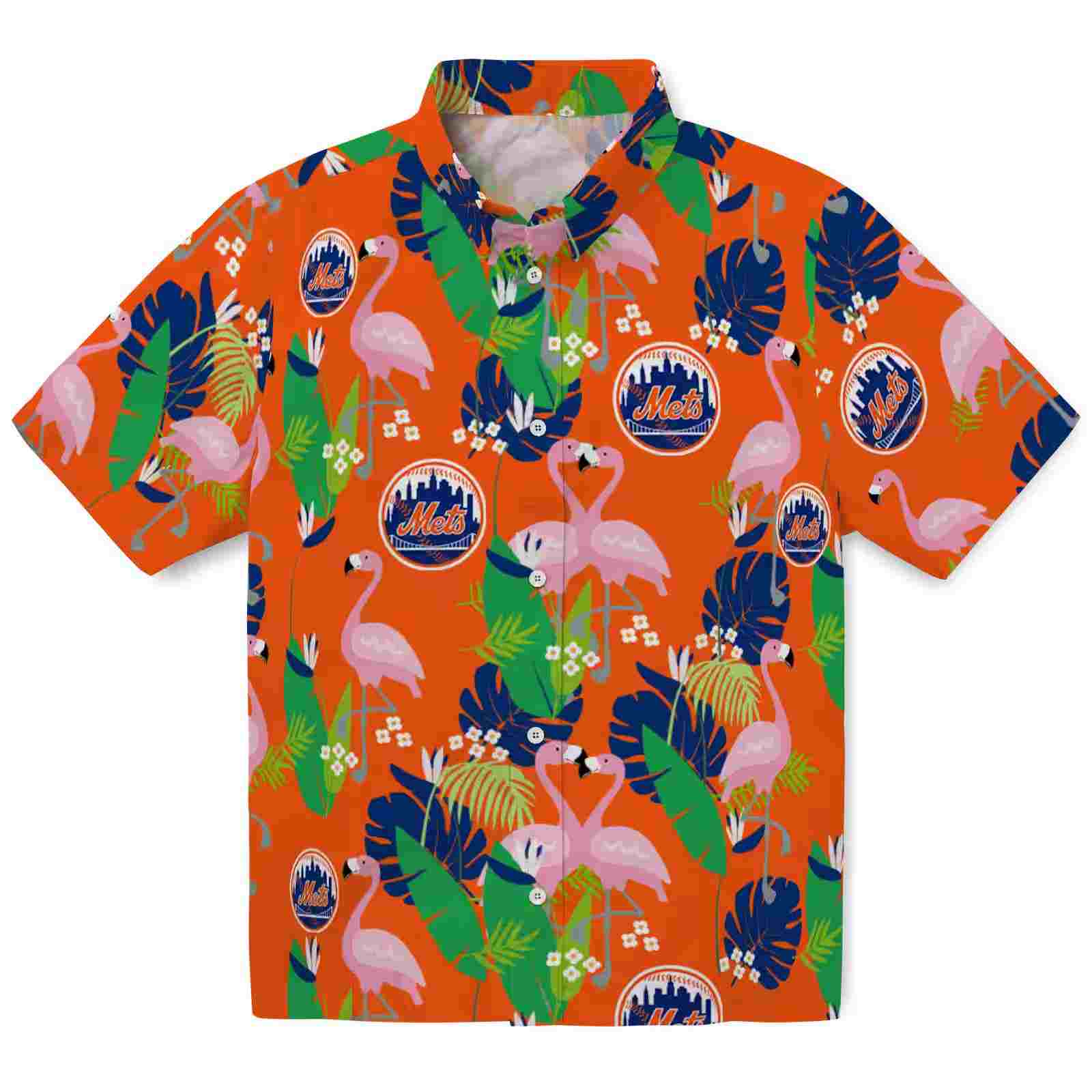 New York Mets Flamingo Foliage Blue Green Hawaiian Shirt