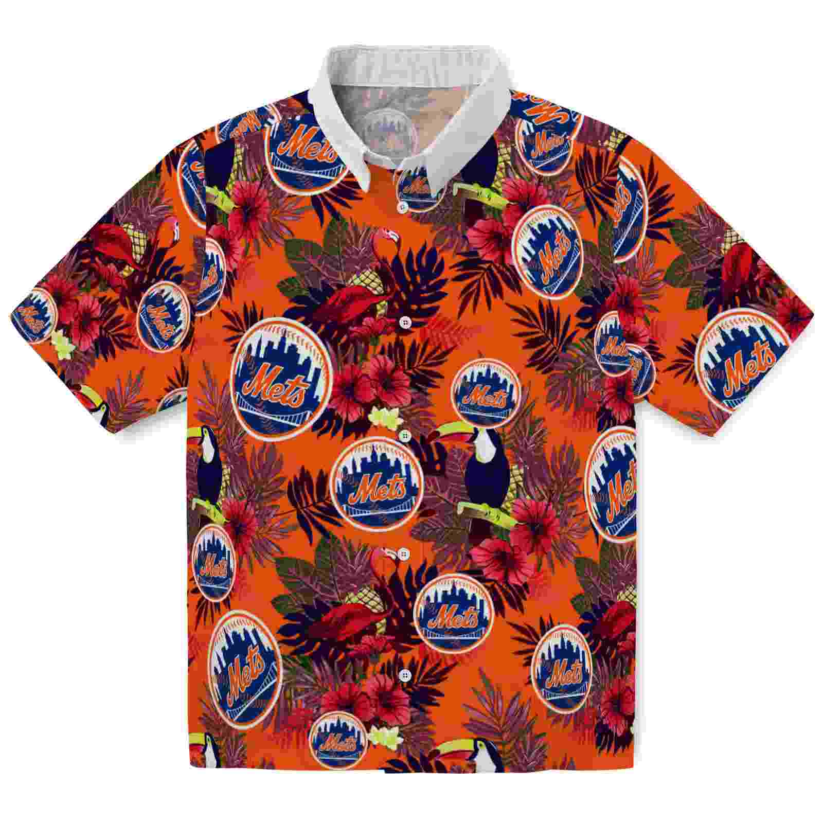 New York Mets Floral Toucan Blue Red Hawaiian Shirt