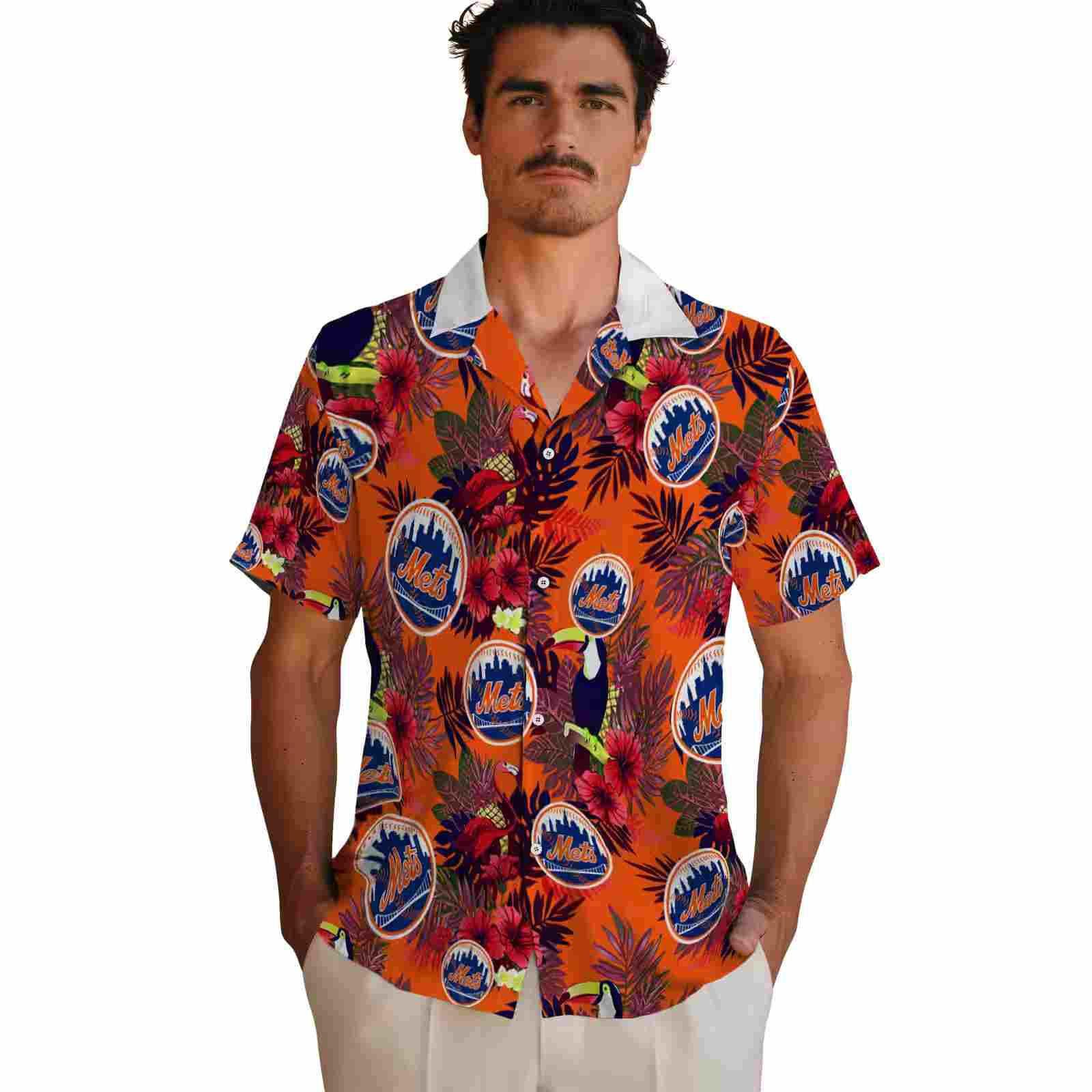 new york mets floral toucan blue red hawaiian shirt fashion forward