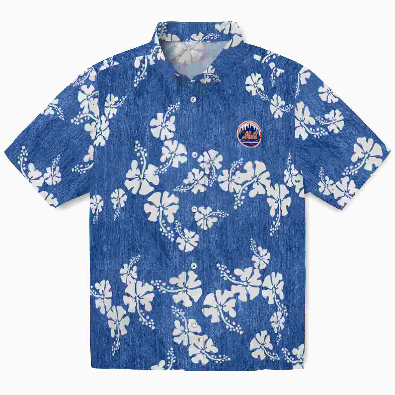 New York Mets Hibiscus Clusters Blue Hawaiian Shirt