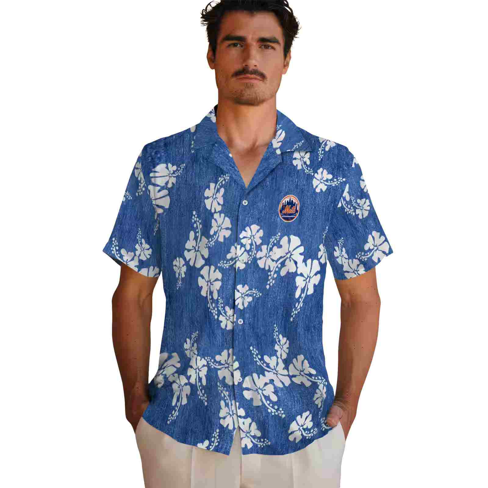 new york mets hibiscus clusters blue hawaiian shirt fashion forward