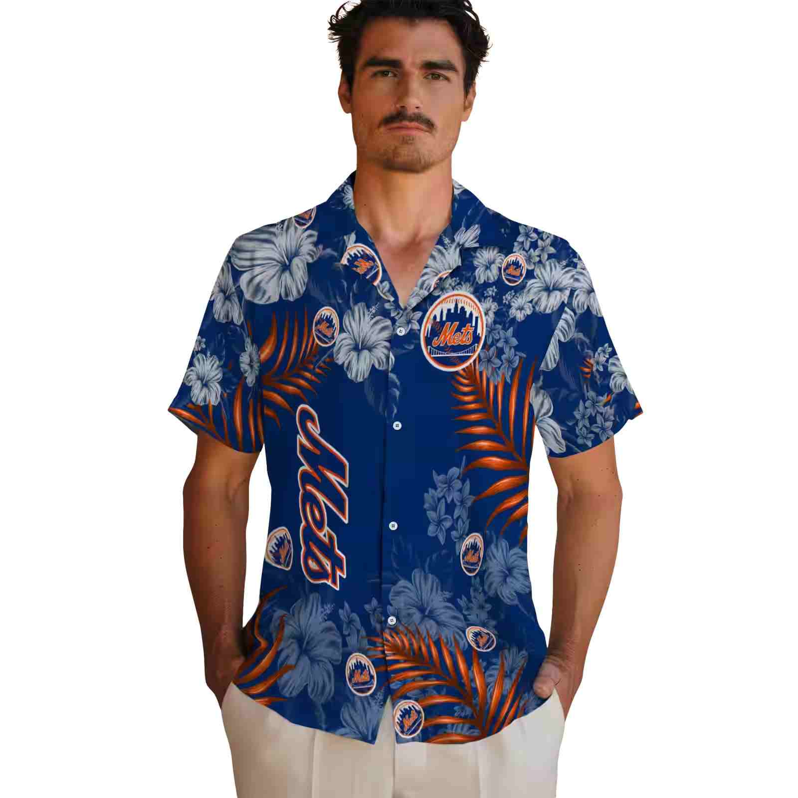 new york mets hibiscus print blue hawaiian shirt fashion forward