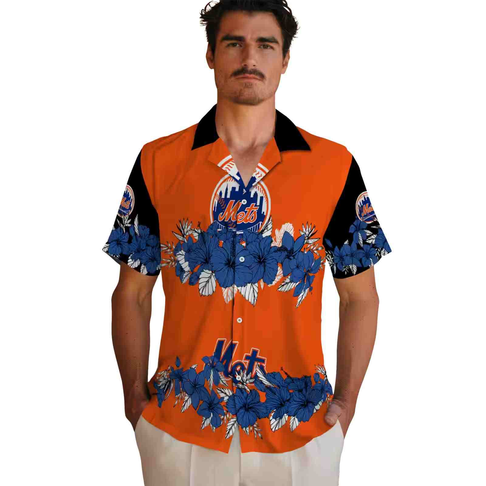 new york mets hibiscus stripe blue black hawaiian shirt fashion forward