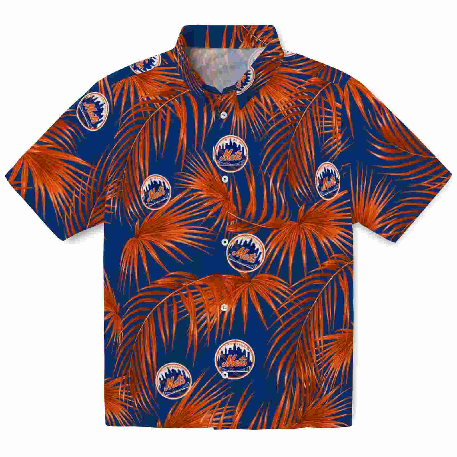 New York Mets Leafy Palms Blue Hawaiian Shirt