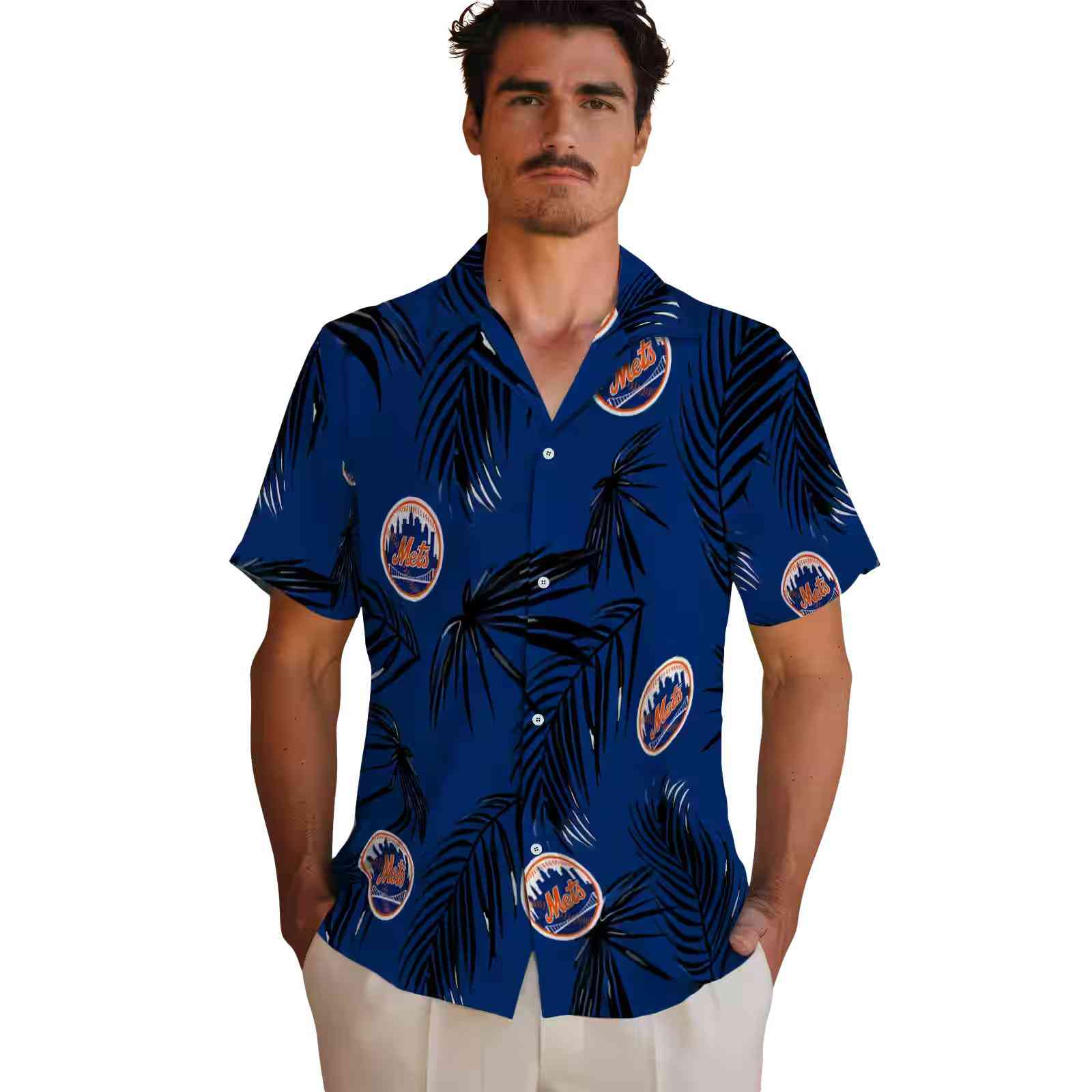 new york mets palm leaf blue hawaiian shirt fashion forward