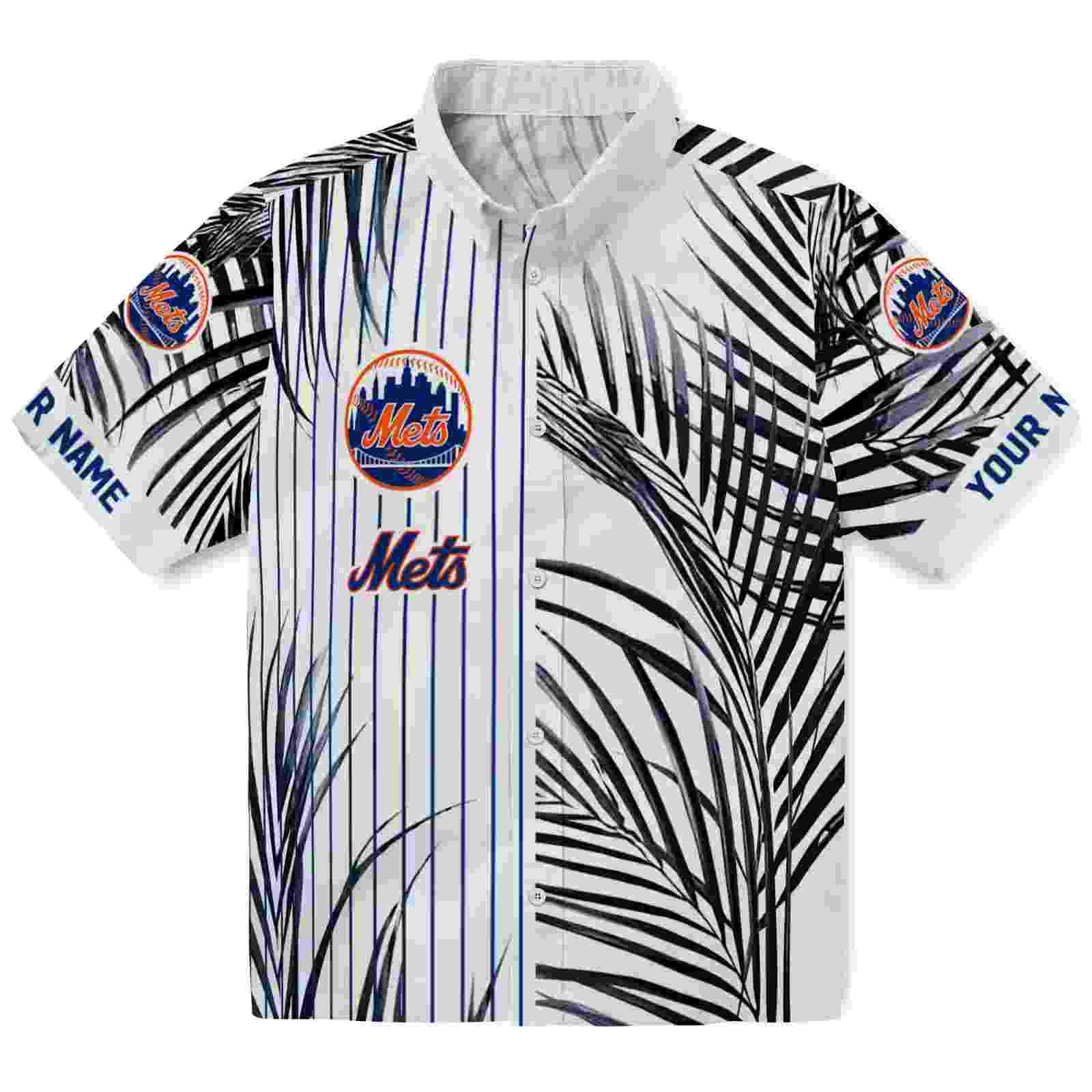 New York Mets Palm Stripes Blue Black White Hawaiian Shirt