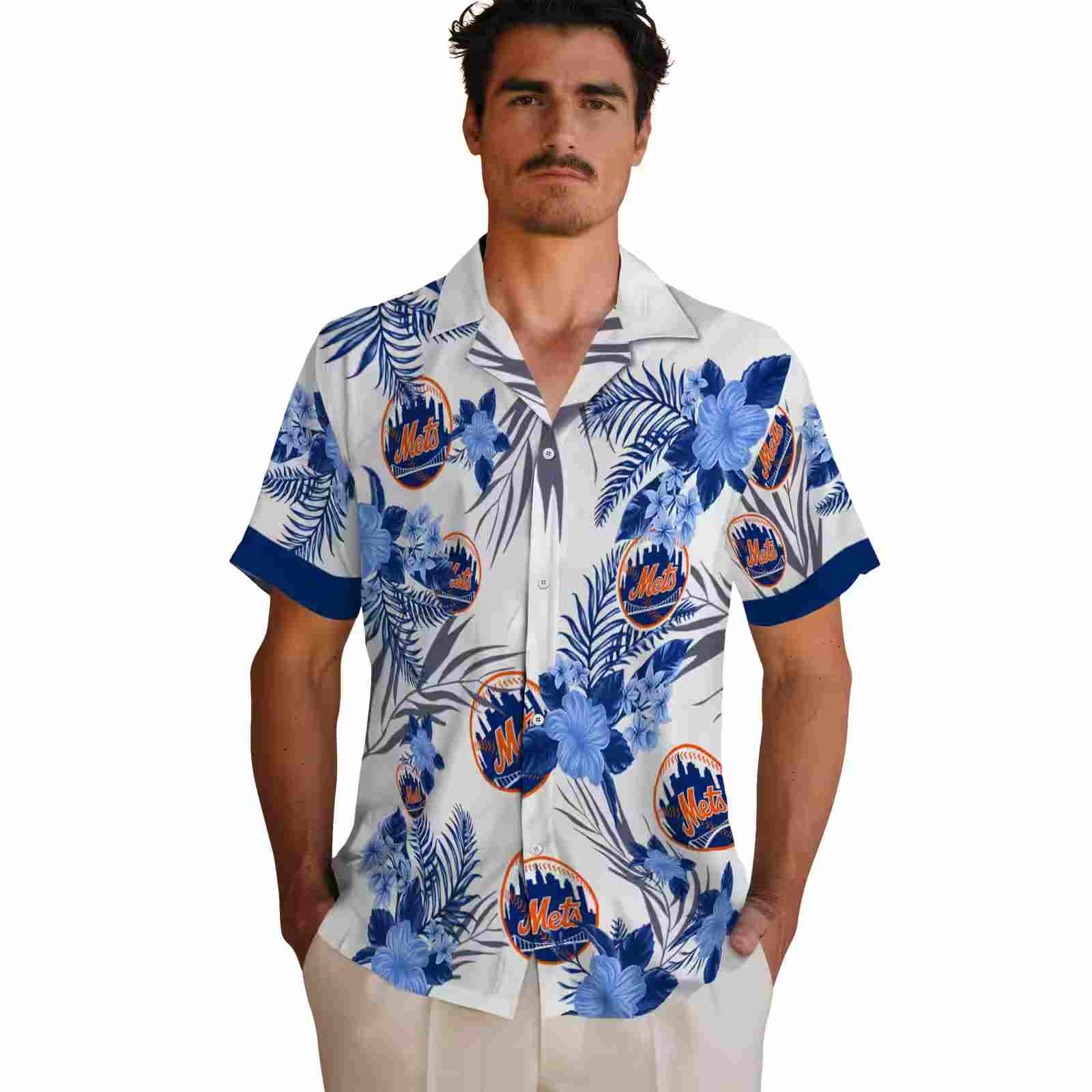 new york mets patriotic hibiscus design blue white hawaiian shirt fashion forward