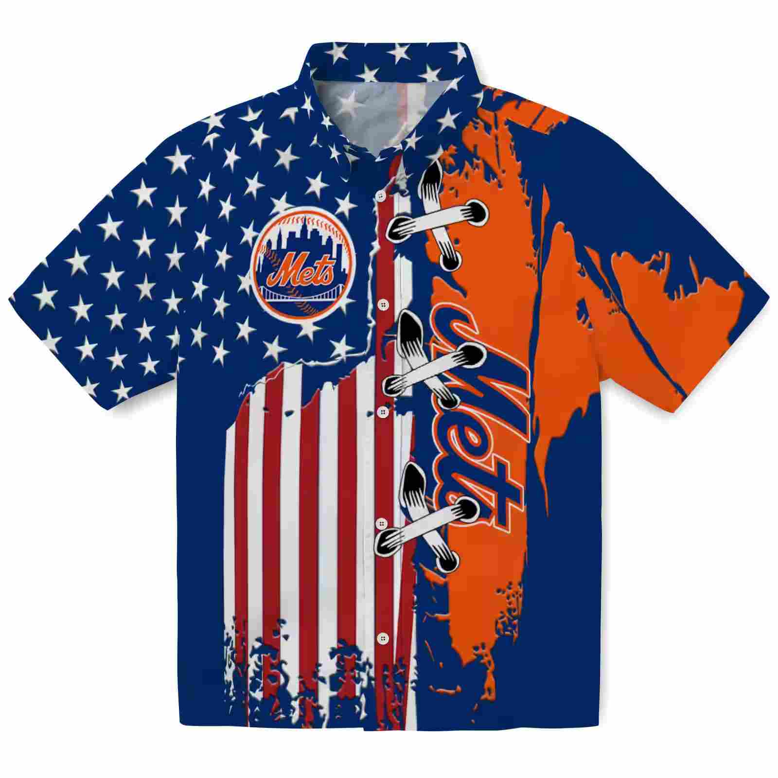 New York Mets Stitched Flag Blue Hawaiian Shirt