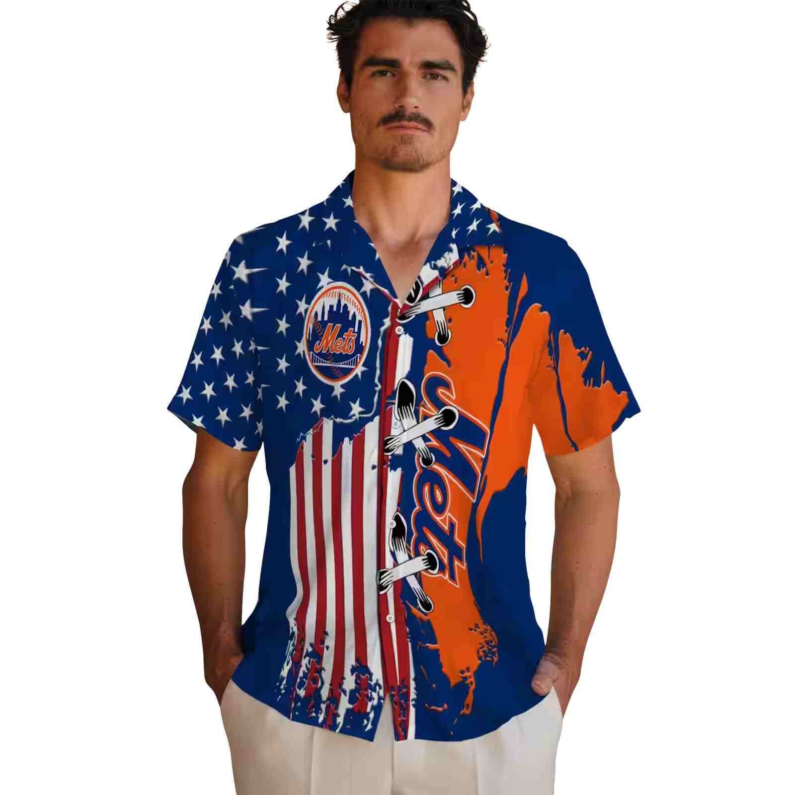 new york mets stitched flag blue hawaiian shirt fashion forward