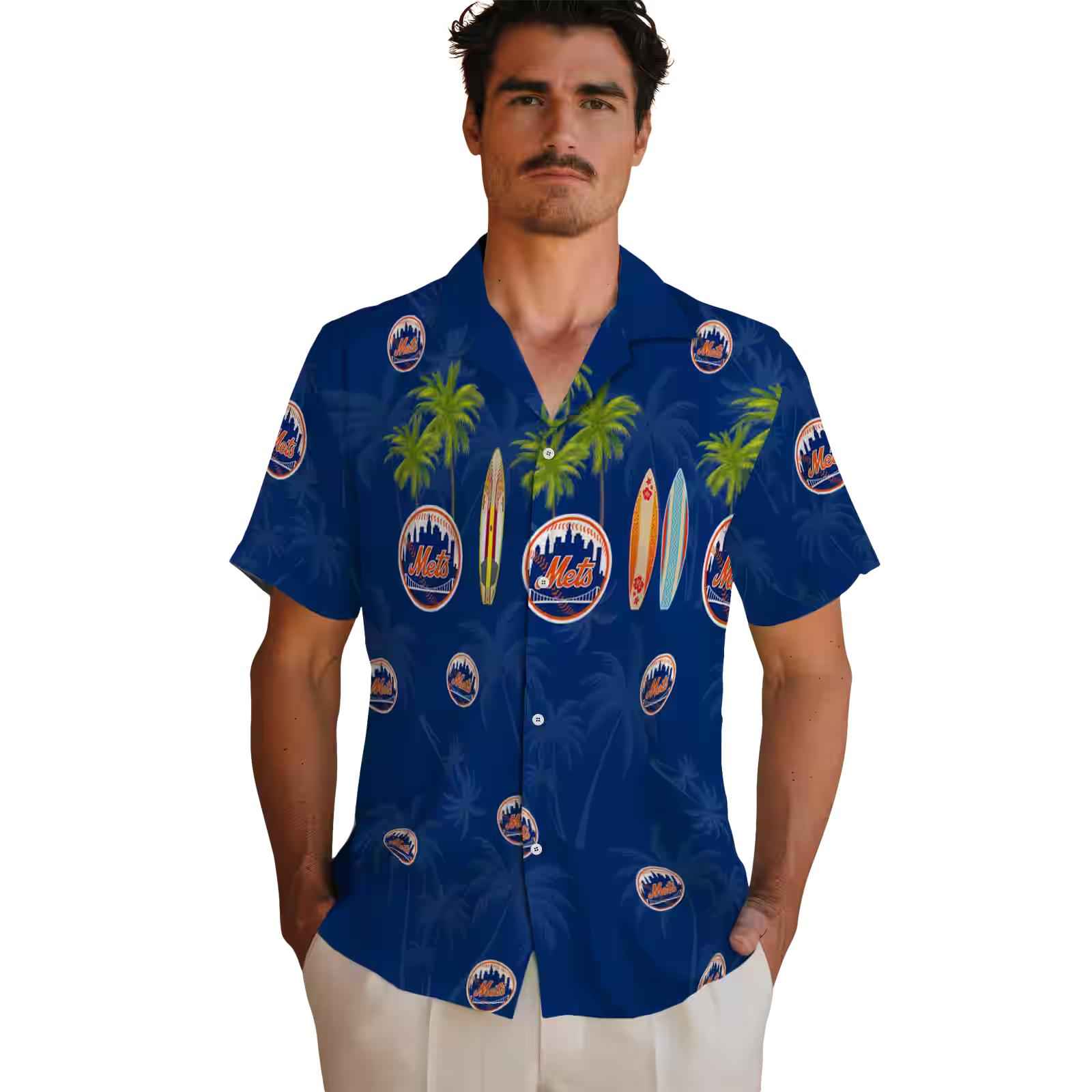 new york mets surfboard palm blue hawaiian shirt fashion forward