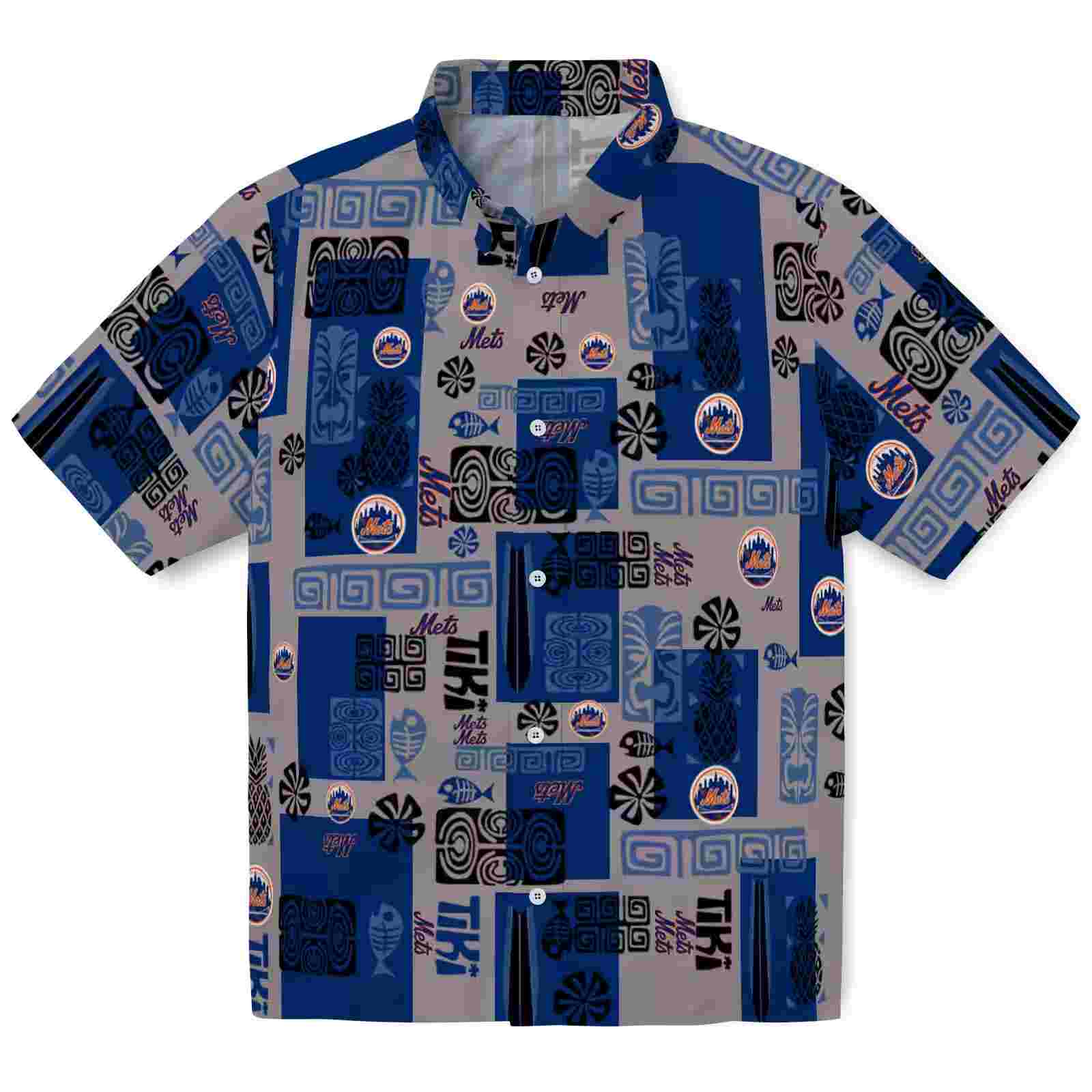 New York Mets Tribal Symbols Blue Hawaiian Shirt