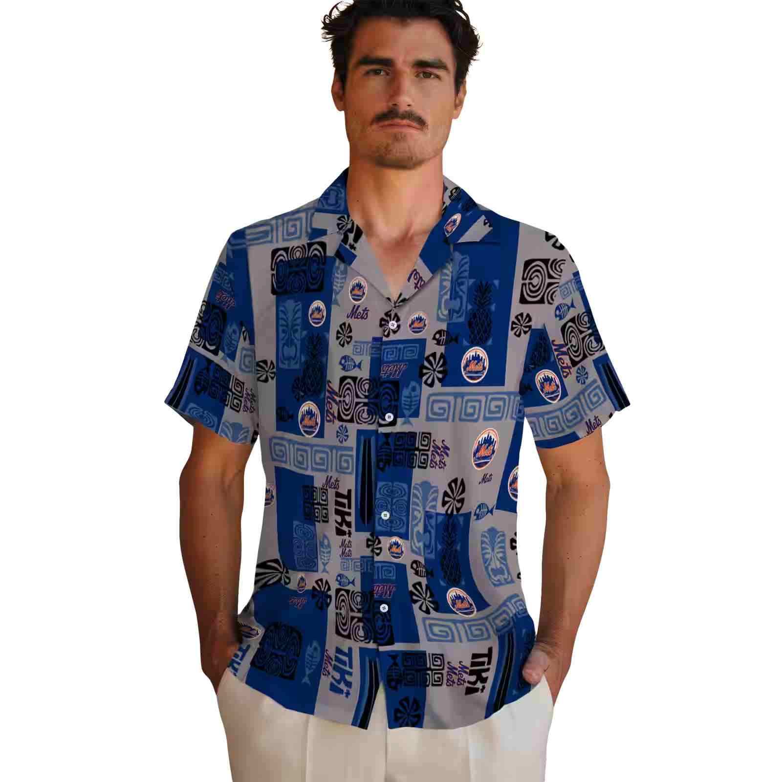 new york mets tribal symbols blue hawaiian shirt fashion forward