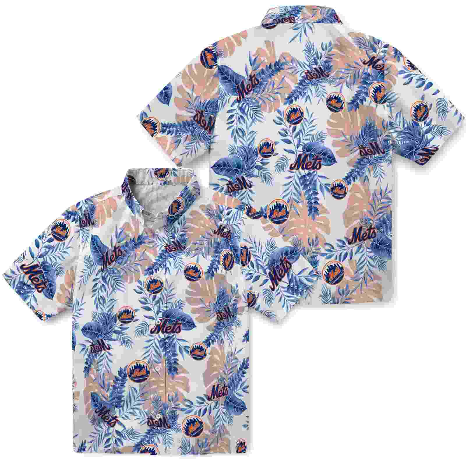 new york mets tropical leaves white hawaiian shirt high quality