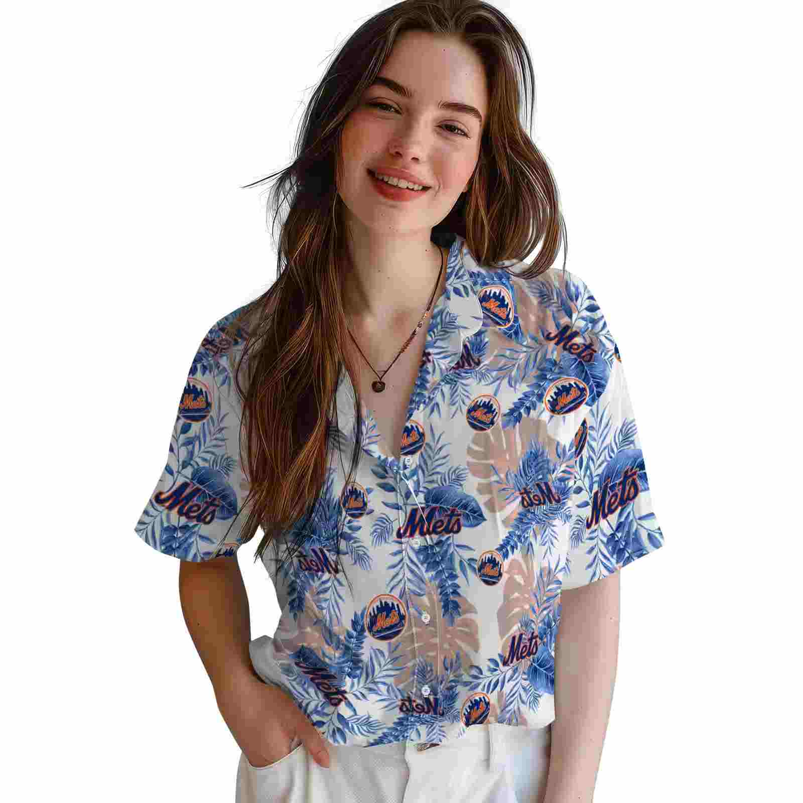 new york mets tropical leaves white hawaiian shirt latest model