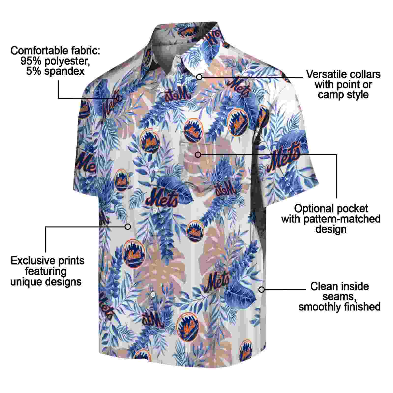 new york mets tropical leaves white hawaiian shirt new arrival