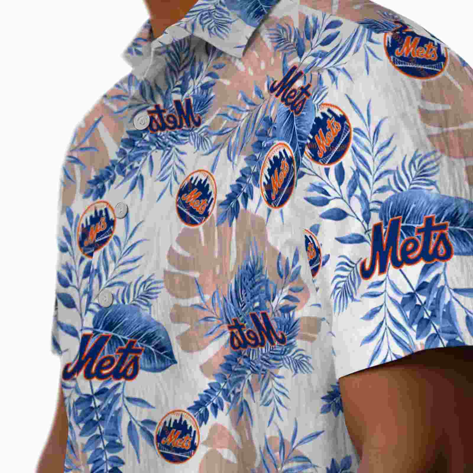 new york mets tropical leaves white hawaiian shirt trendy