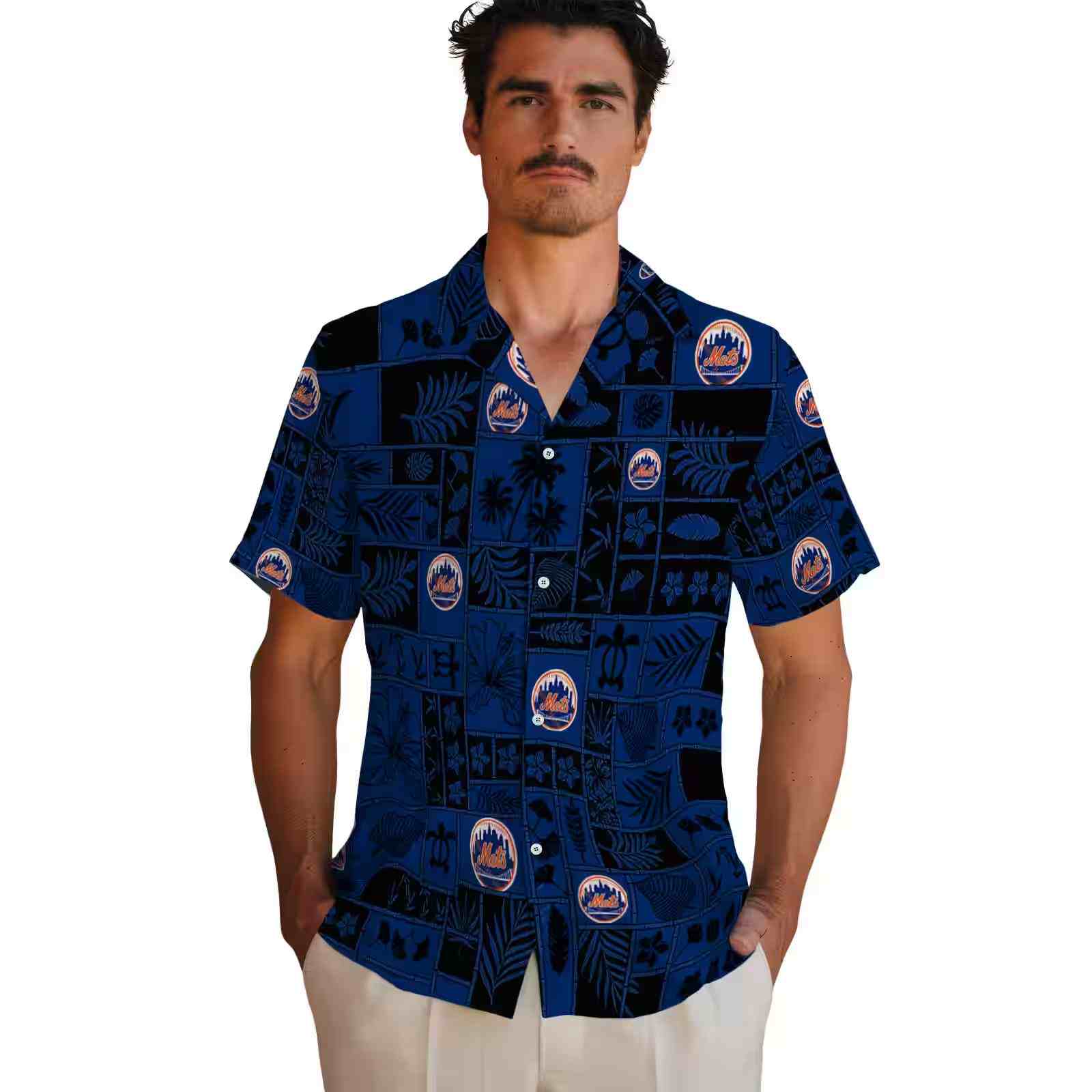 new york mets tropical patchwork blue black hawaiian shirt fashion forward