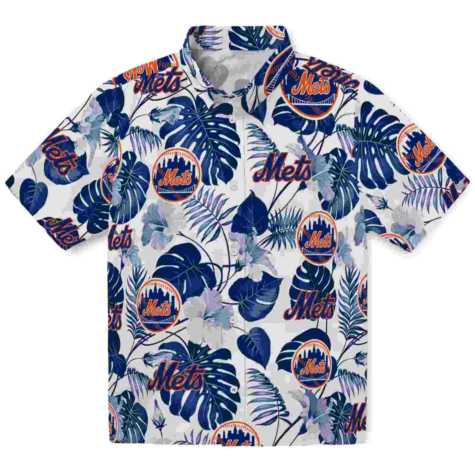 New York Mets Tropical Plants Blue White Hawaiian Shirt