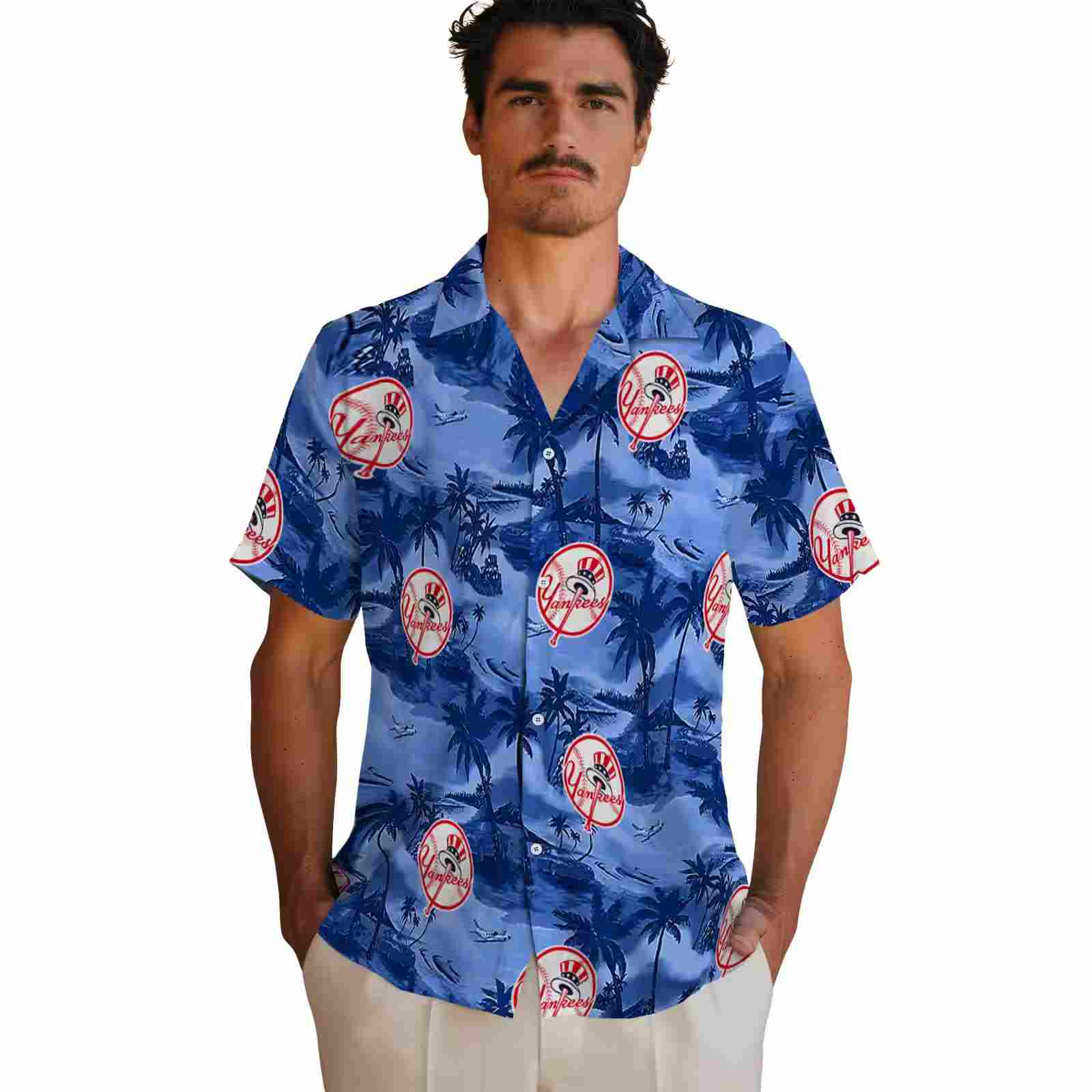 new york yankees coastal palms navy hawaiian shirt fashion forward