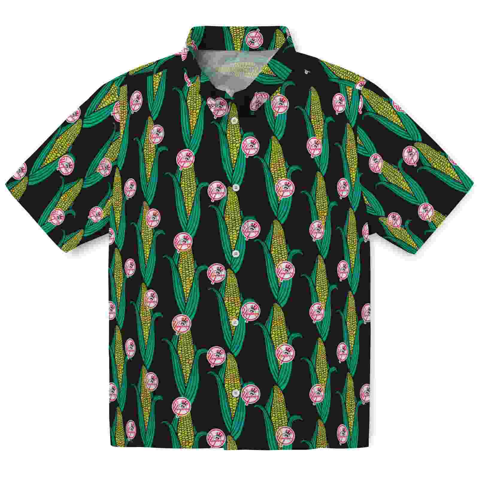 New York Yankees Corn Motifs Black Green Hawaiian Shirt