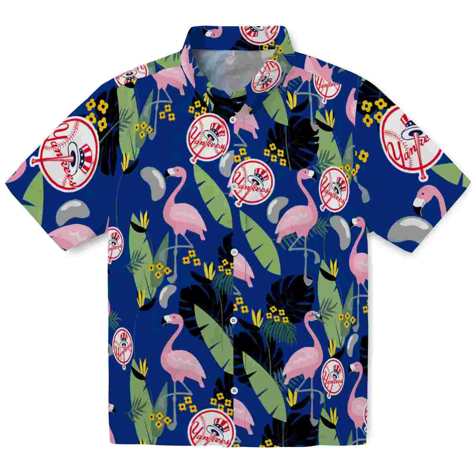 new york yankees flamingo leaves navy hawaiian shirt best selling