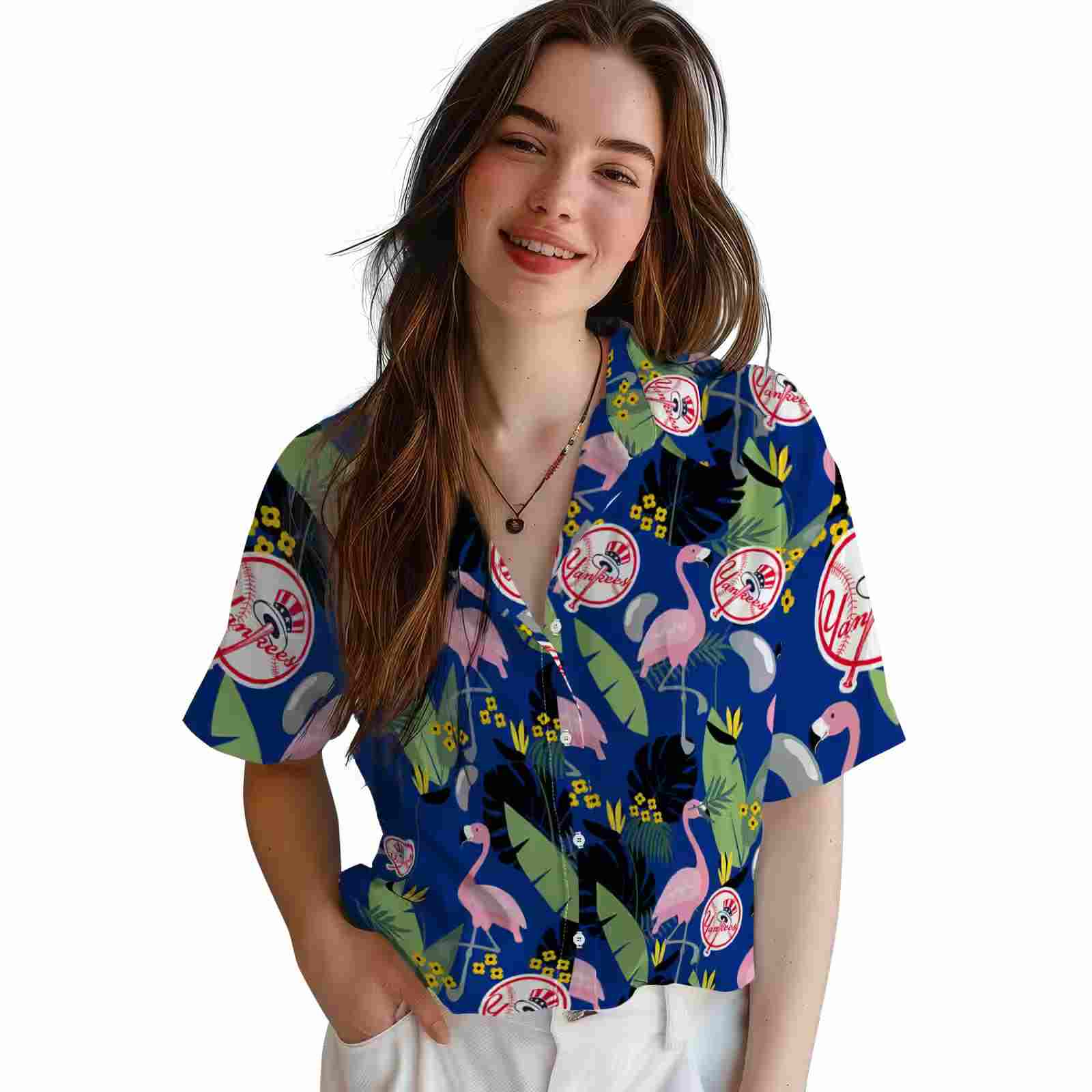 new york yankees flamingo leaves navy hawaiian shirt latest model