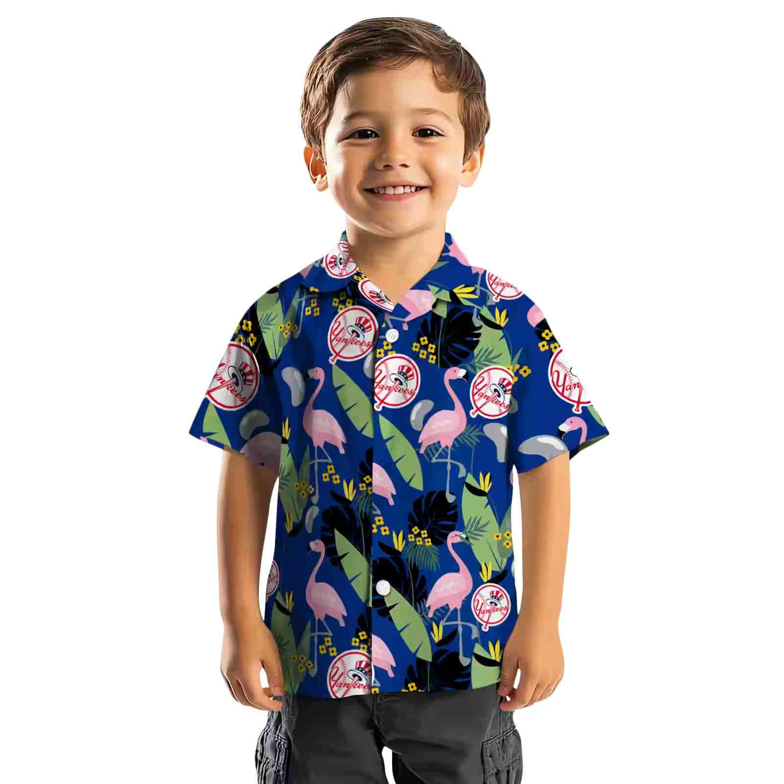 new york yankees flamingo leaves navy hawaiian shirt top rated