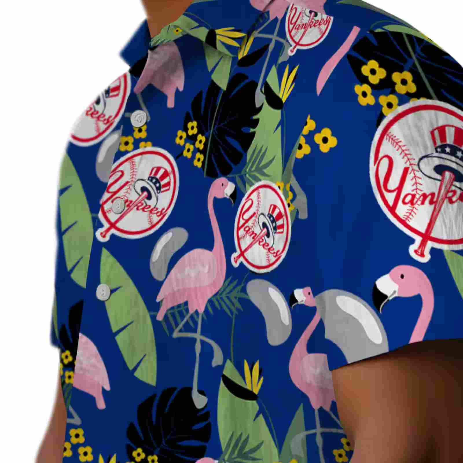 new york yankees flamingo leaves navy hawaiian shirt trendy