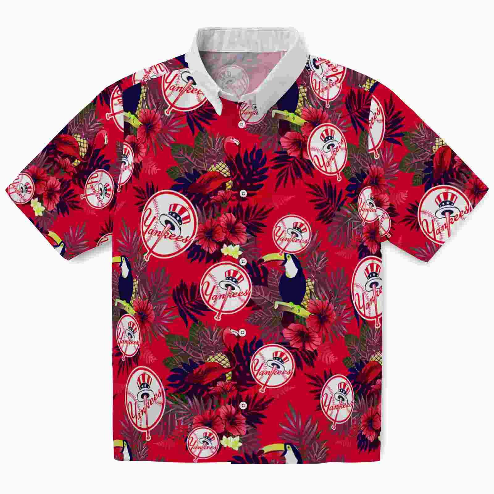 new york yankees floral toucan navy red hawaiian shirt best selling