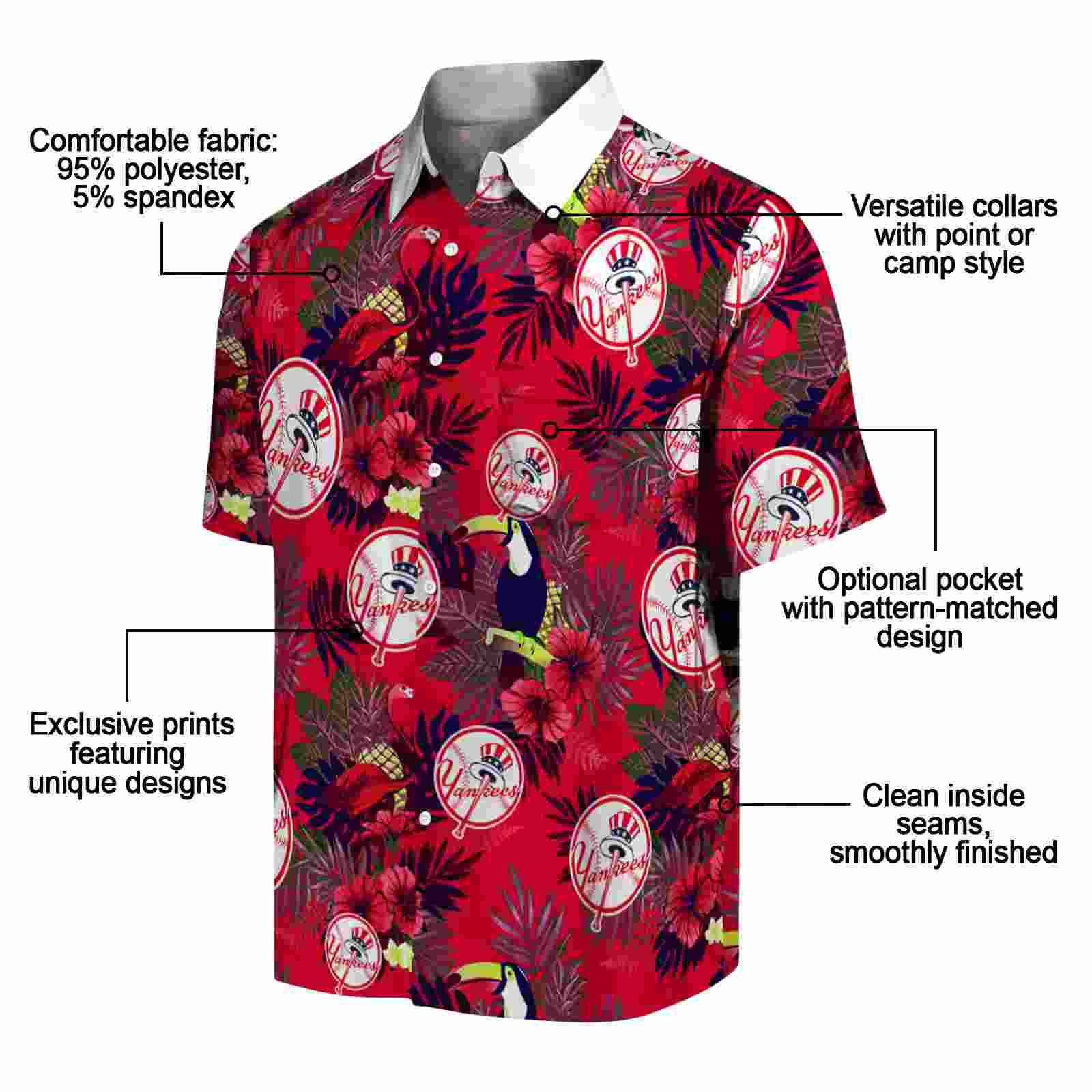 new york yankees floral toucan navy red hawaiian shirt new arrival