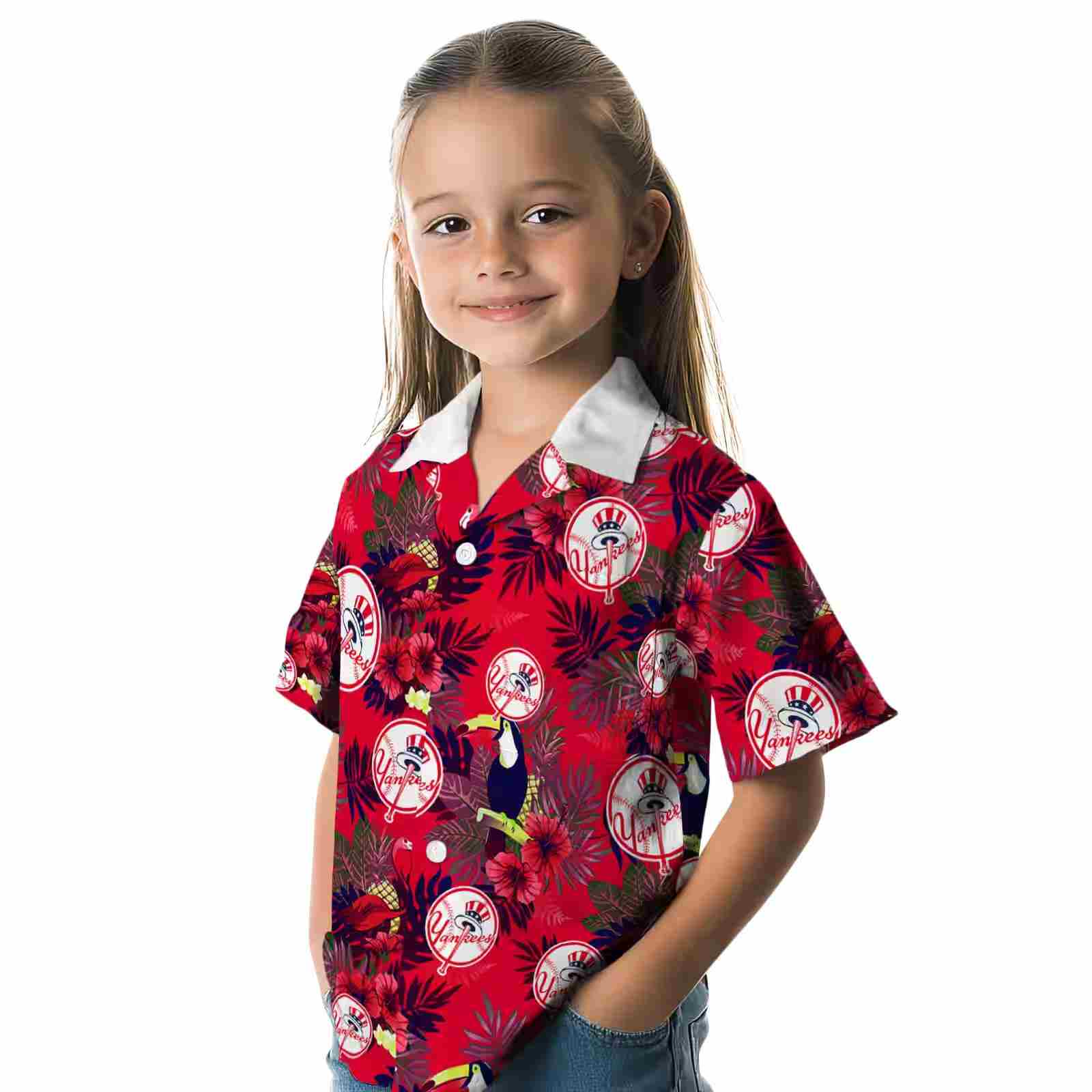 new york yankees floral toucan navy red hawaiian shirt premium grade