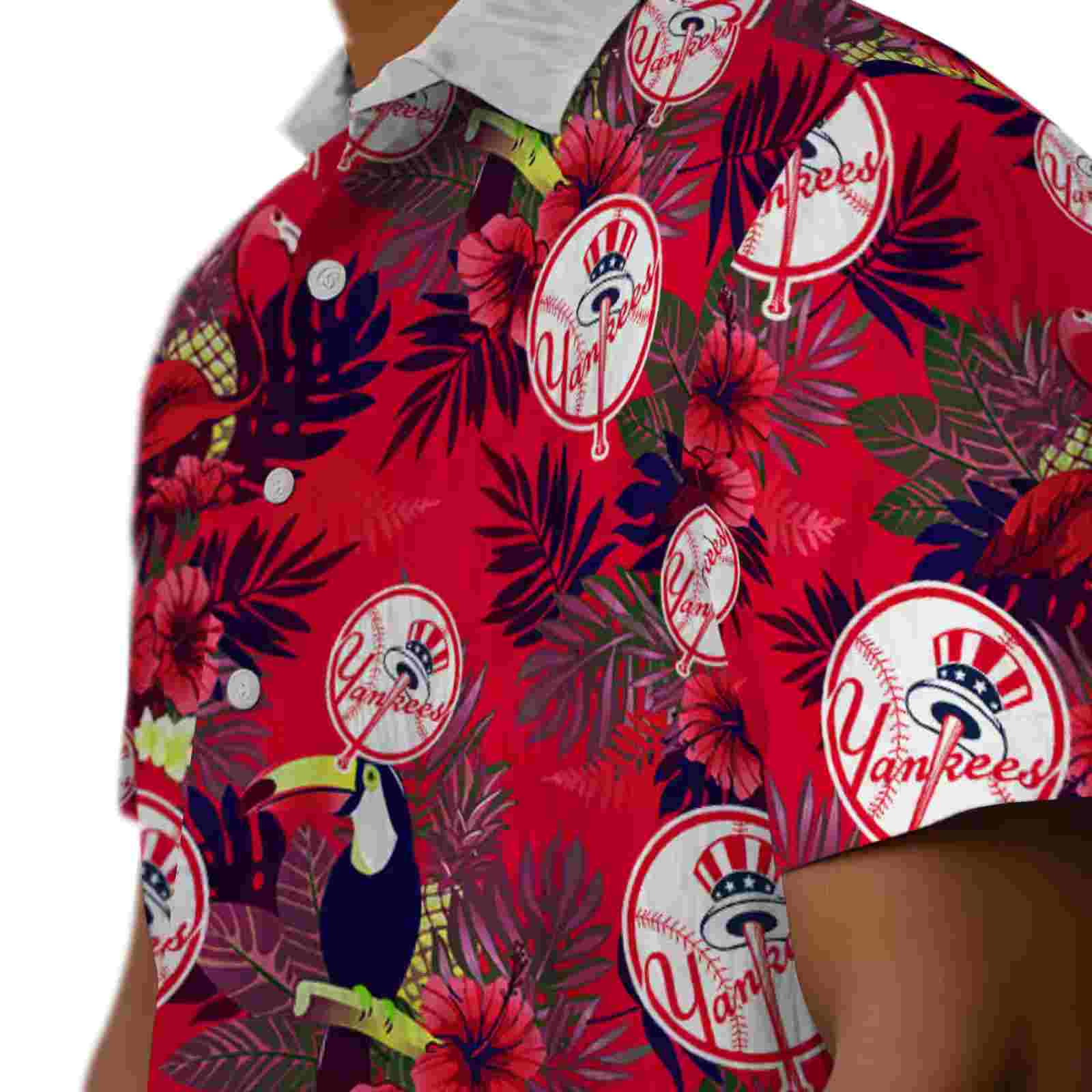 new york yankees floral toucan navy red hawaiian shirt trendy