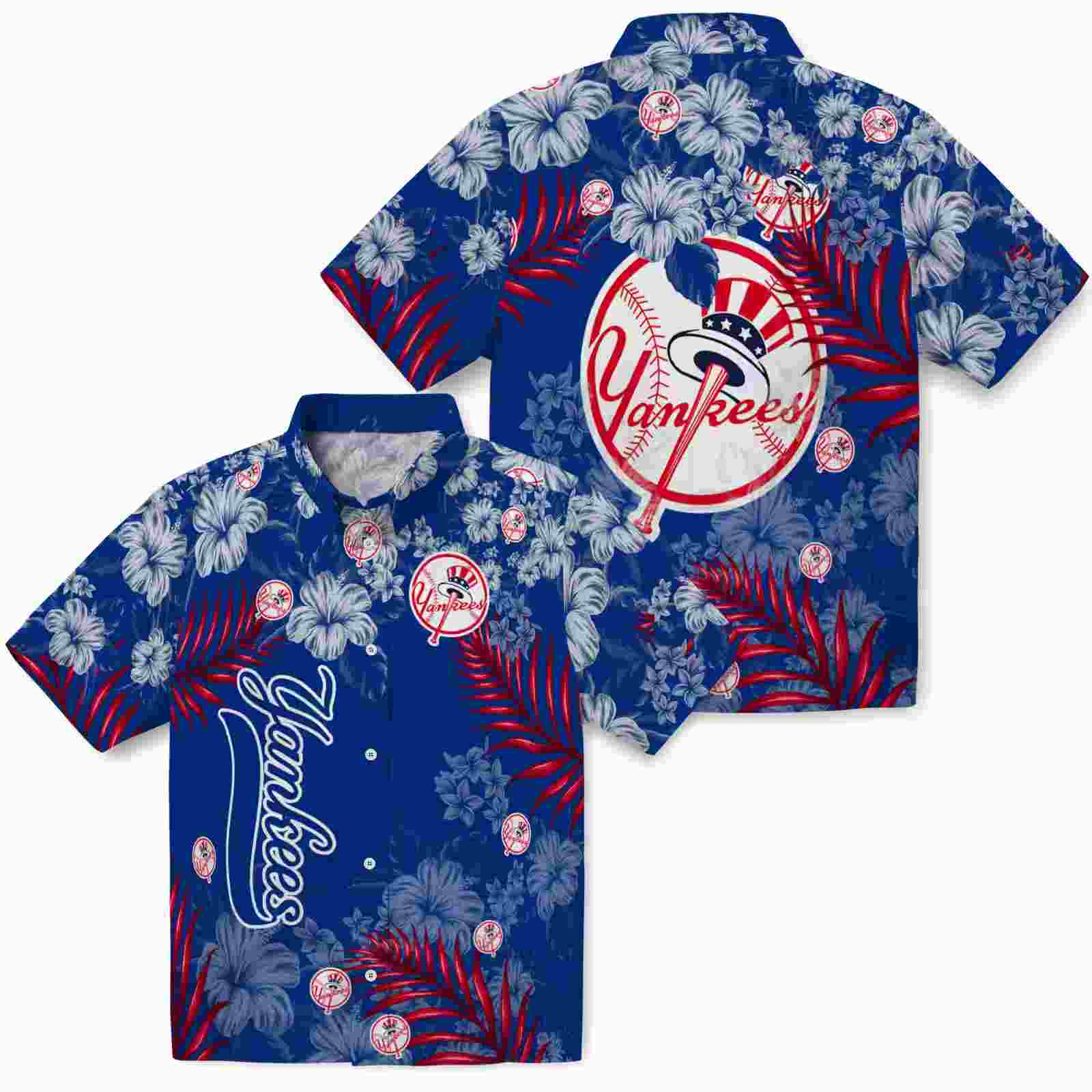 new york yankees hibiscus print navy hawaiian shirt high quality