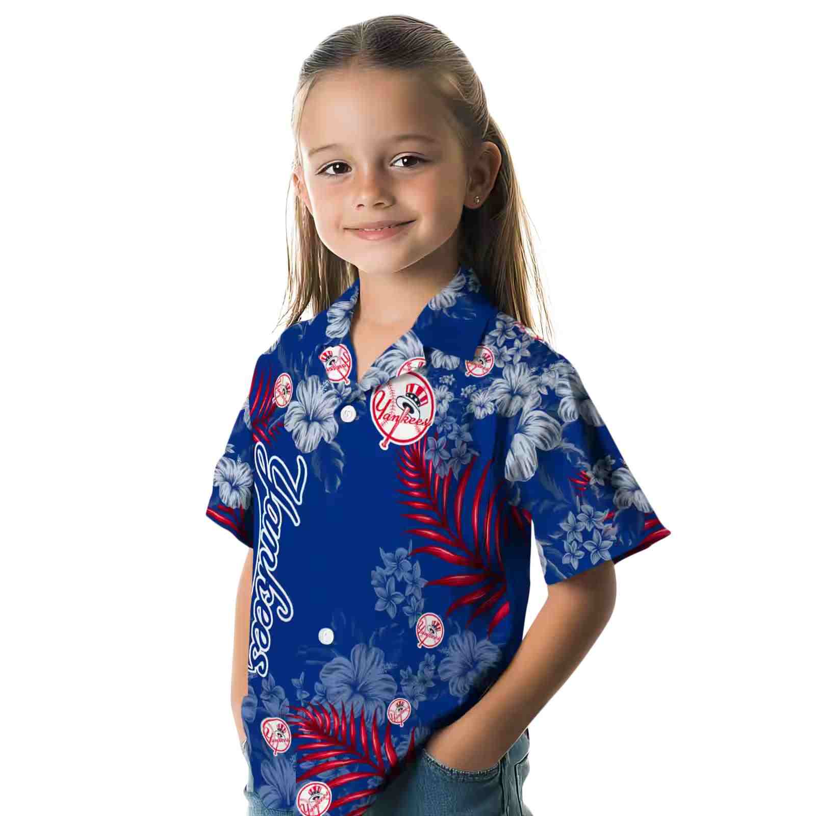 new york yankees hibiscus print navy hawaiian shirt premium grade