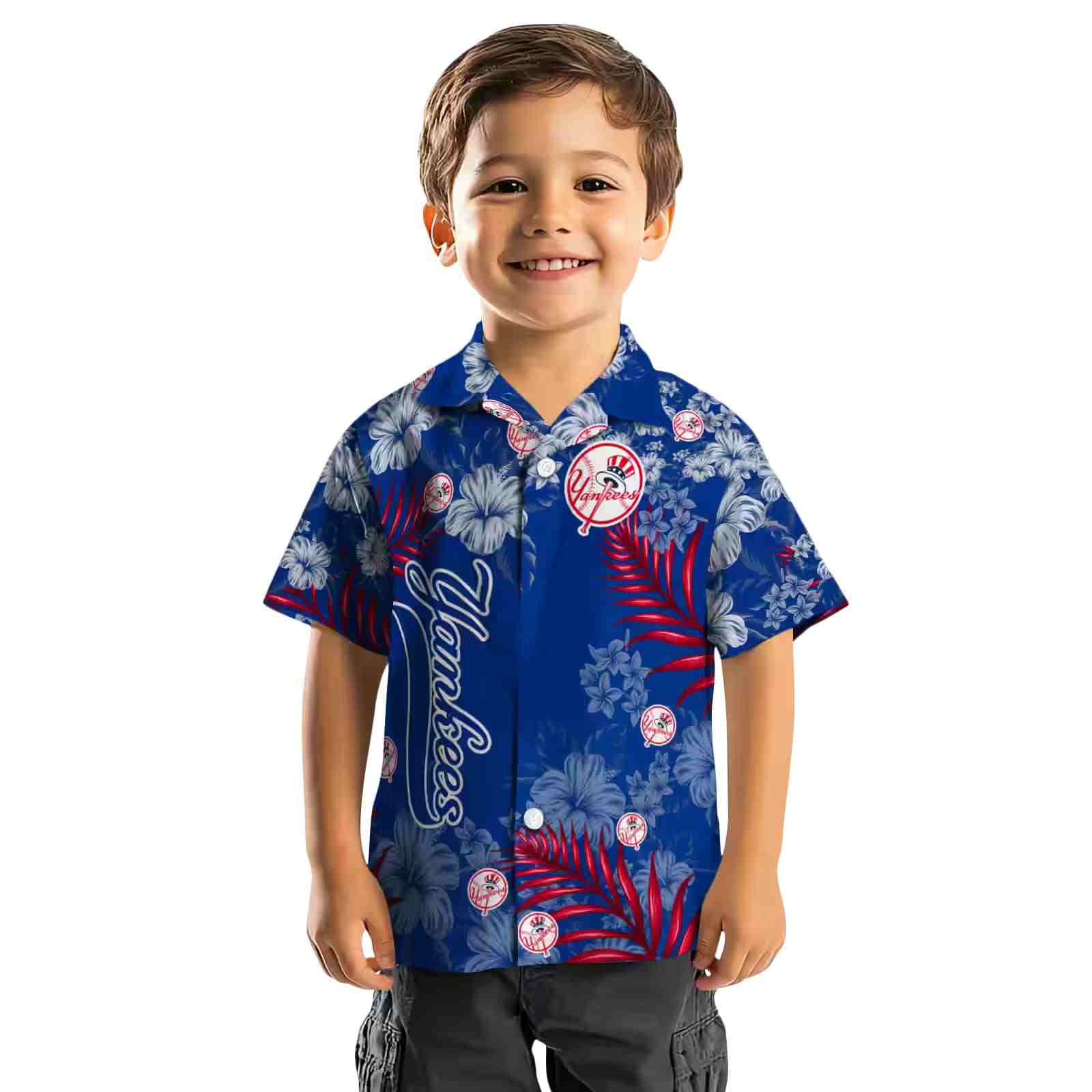 new york yankees hibiscus print navy hawaiian shirt top rated