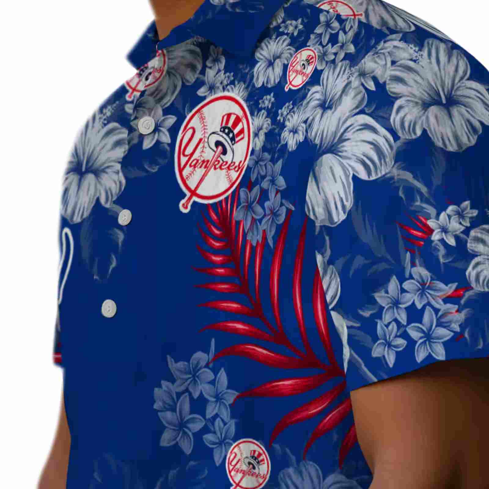 new york yankees hibiscus print navy hawaiian shirt trendy