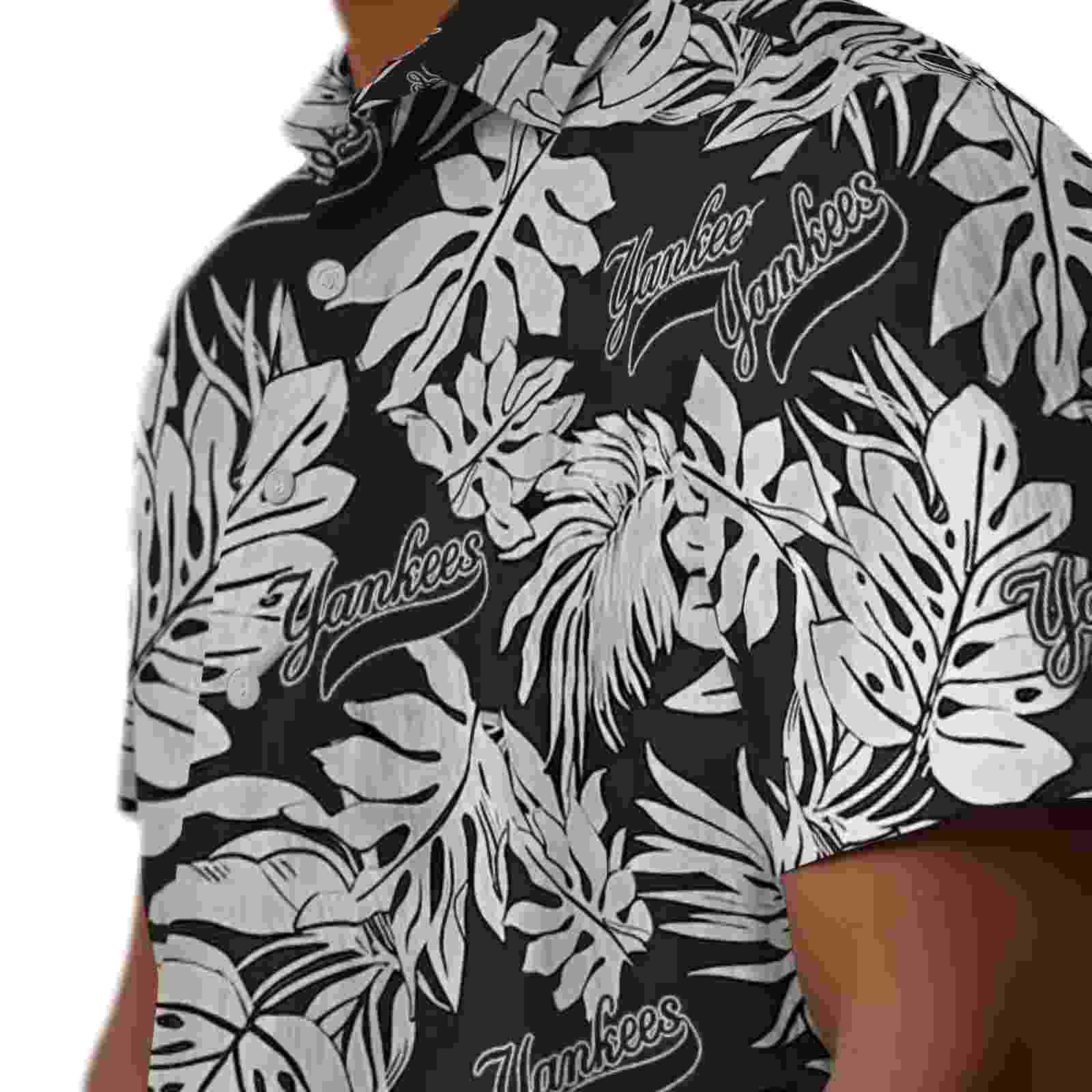 new york yankees monstera leaf pattern black hawaiian shirt trendy