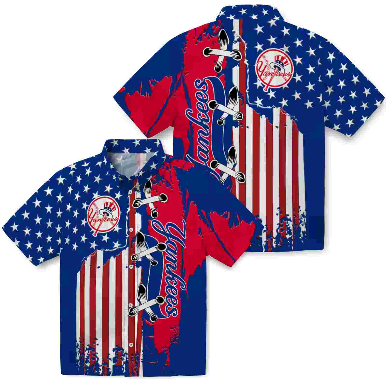 new york yankees stitched flag navy hawaiian shirt high quality