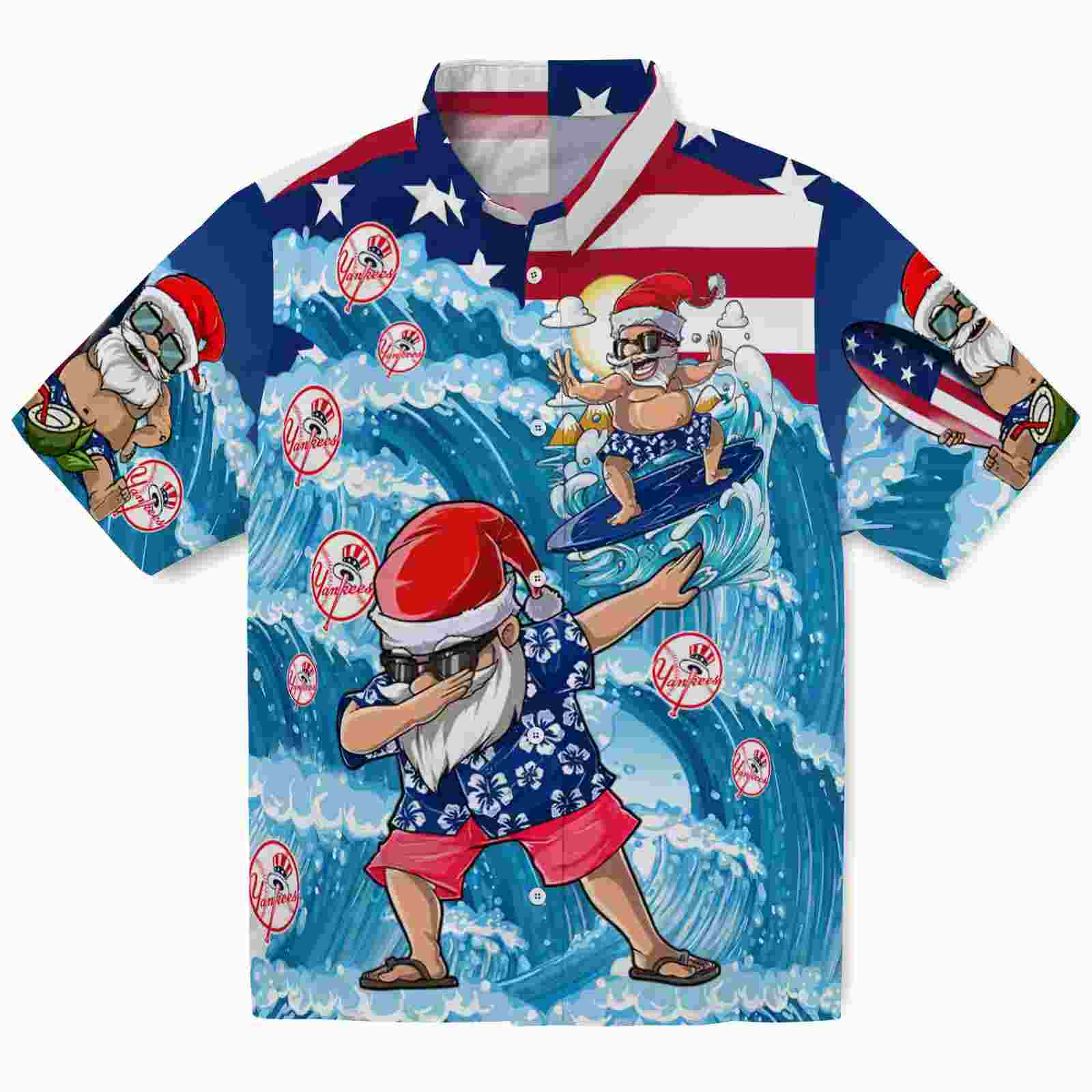 New York Yankees Surfing Santa Blue Hawaiian Shirt